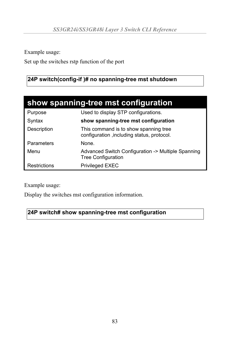 Show spanning-tree mst configuration | Amer Networks SS3GR24i User Manual | Page 89 / 154
