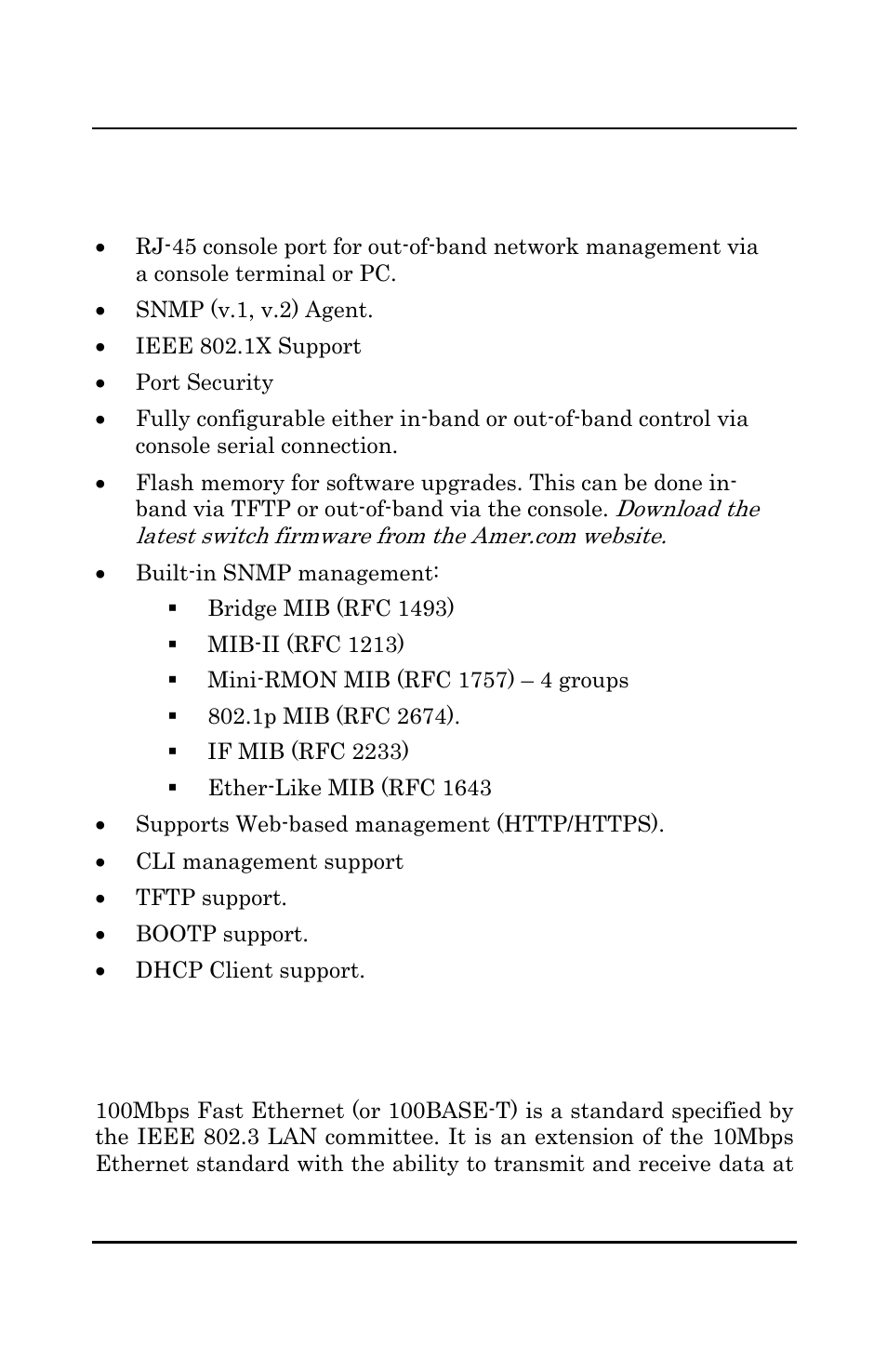 Management, Fast ethernet technology | Amer Networks SS3GR24i User Manual | Page 10 / 126