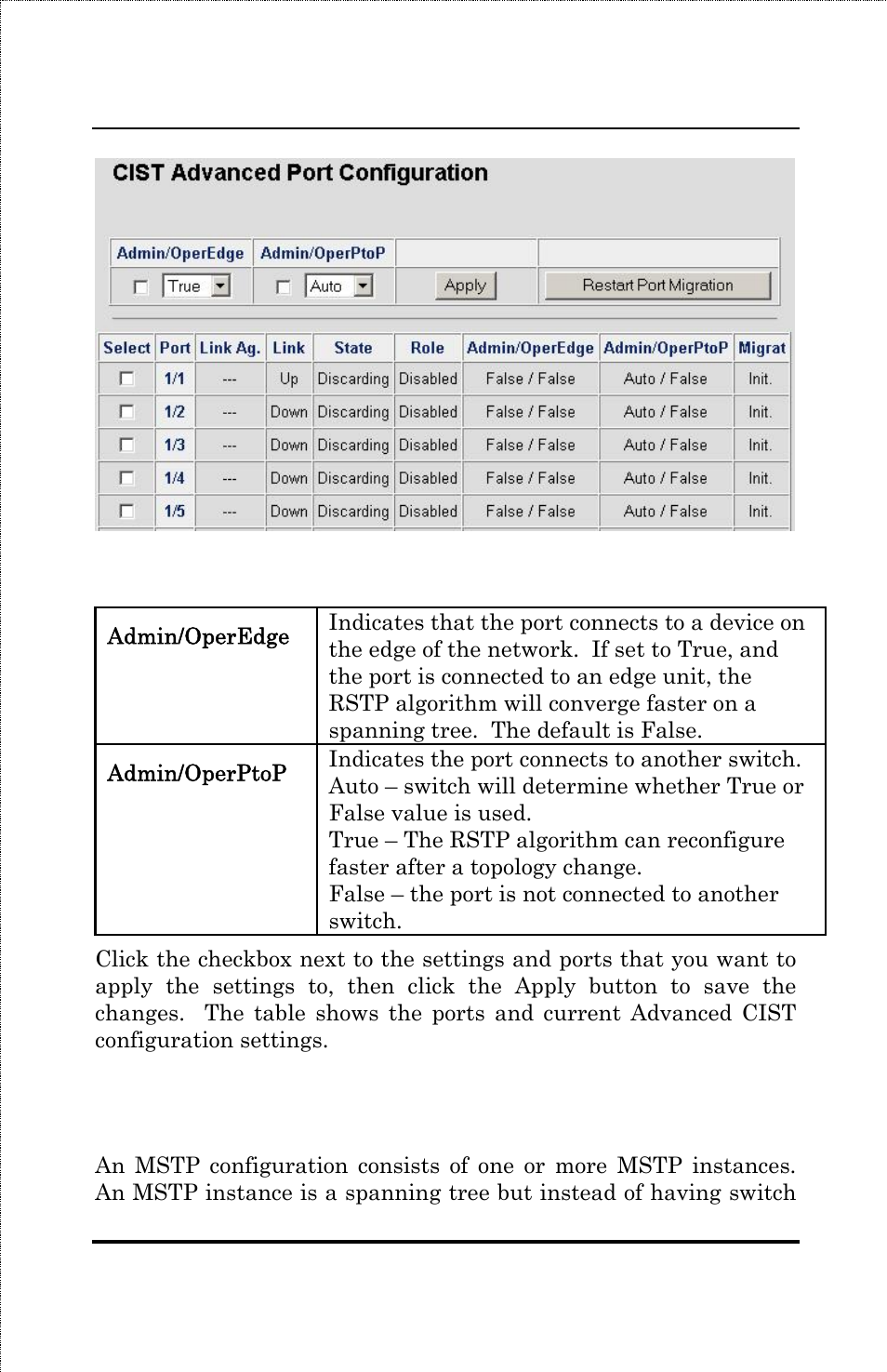 Mstp instance configuration | Amer Networks SS3GR24i User Manual | Page 105 / 126