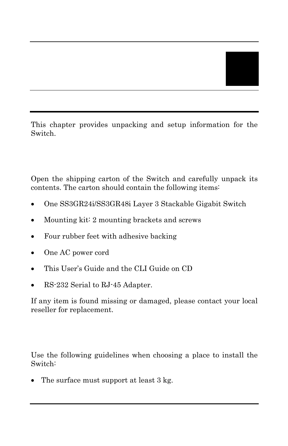 Unpacking and setup, Unpacking, Installation | Amer Networks SS3GR24i User Manual | Page 12 / 126