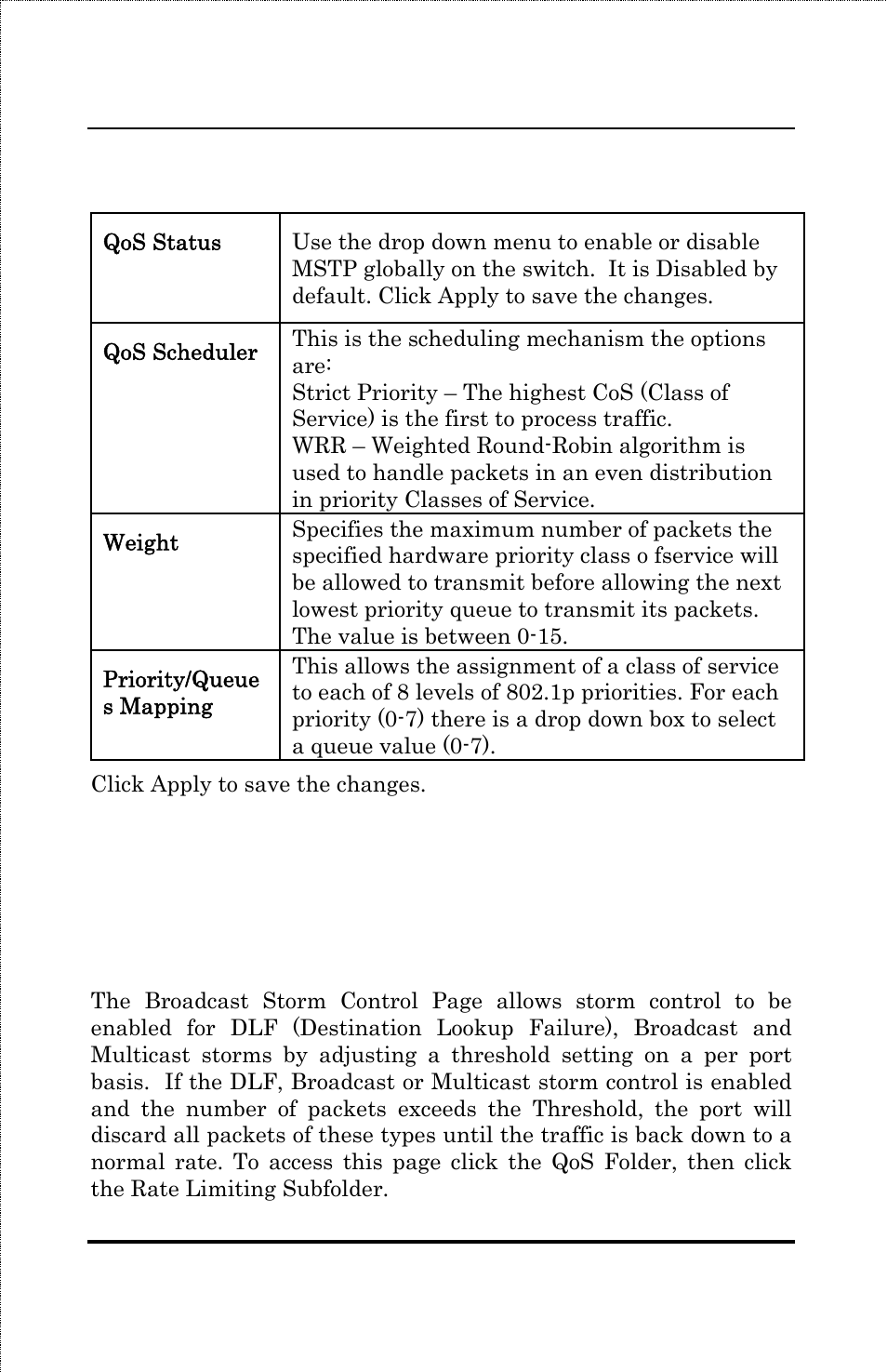 Rate limiting, Broadcast storm control | Amer Networks SS3GR24i User Manual | Page 120 / 126