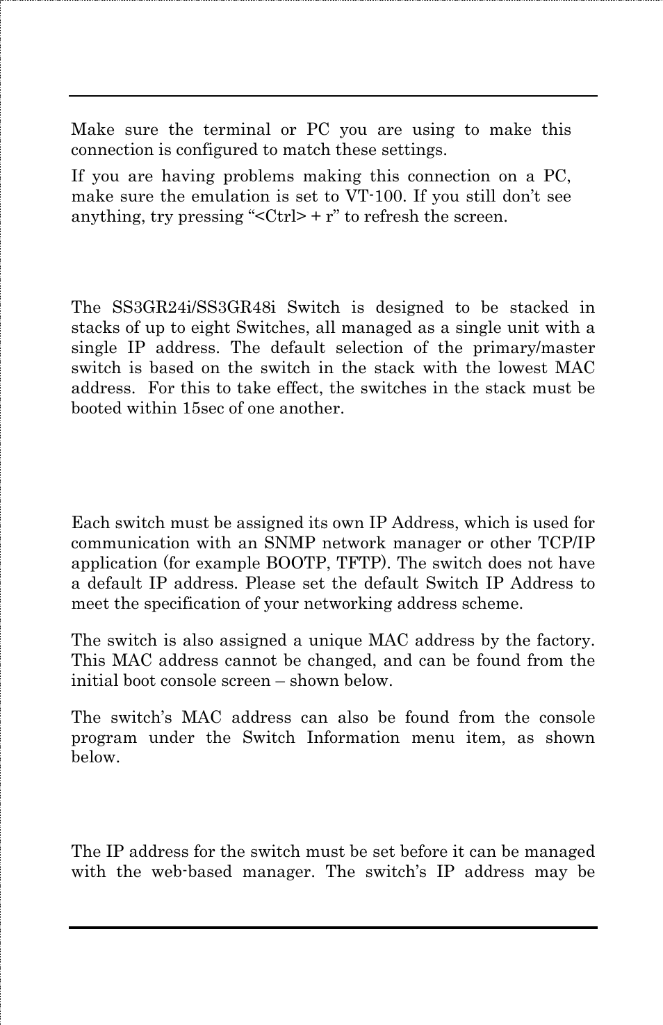 Managing switch stacks, Ip address, Setting an ip address | Amer Networks SS3GR24i User Manual | Page 21 / 126