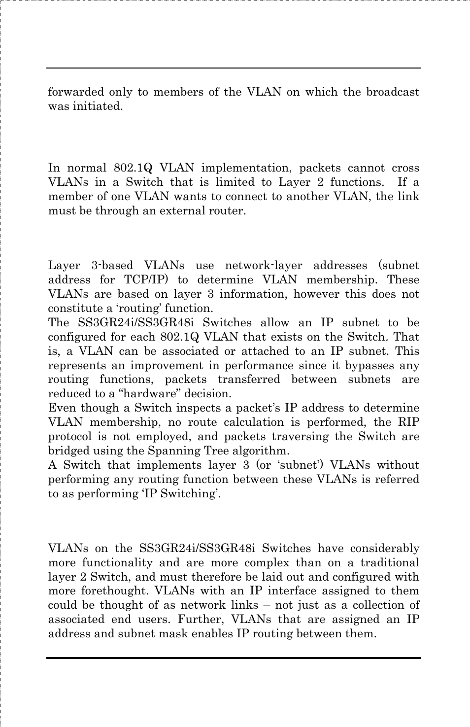 Vlans in layer 2, Layer 3-based vlans, Planning vlan layout | Amer Networks SS3GR24i User Manual | Page 32 / 126