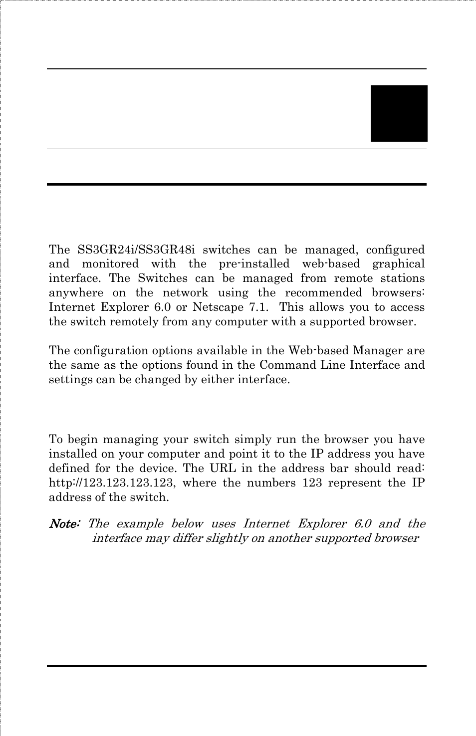 Web-based switch management, Introduction, Logging on to the web manager | Amer Networks SS3GR24i User Manual | Page 54 / 126