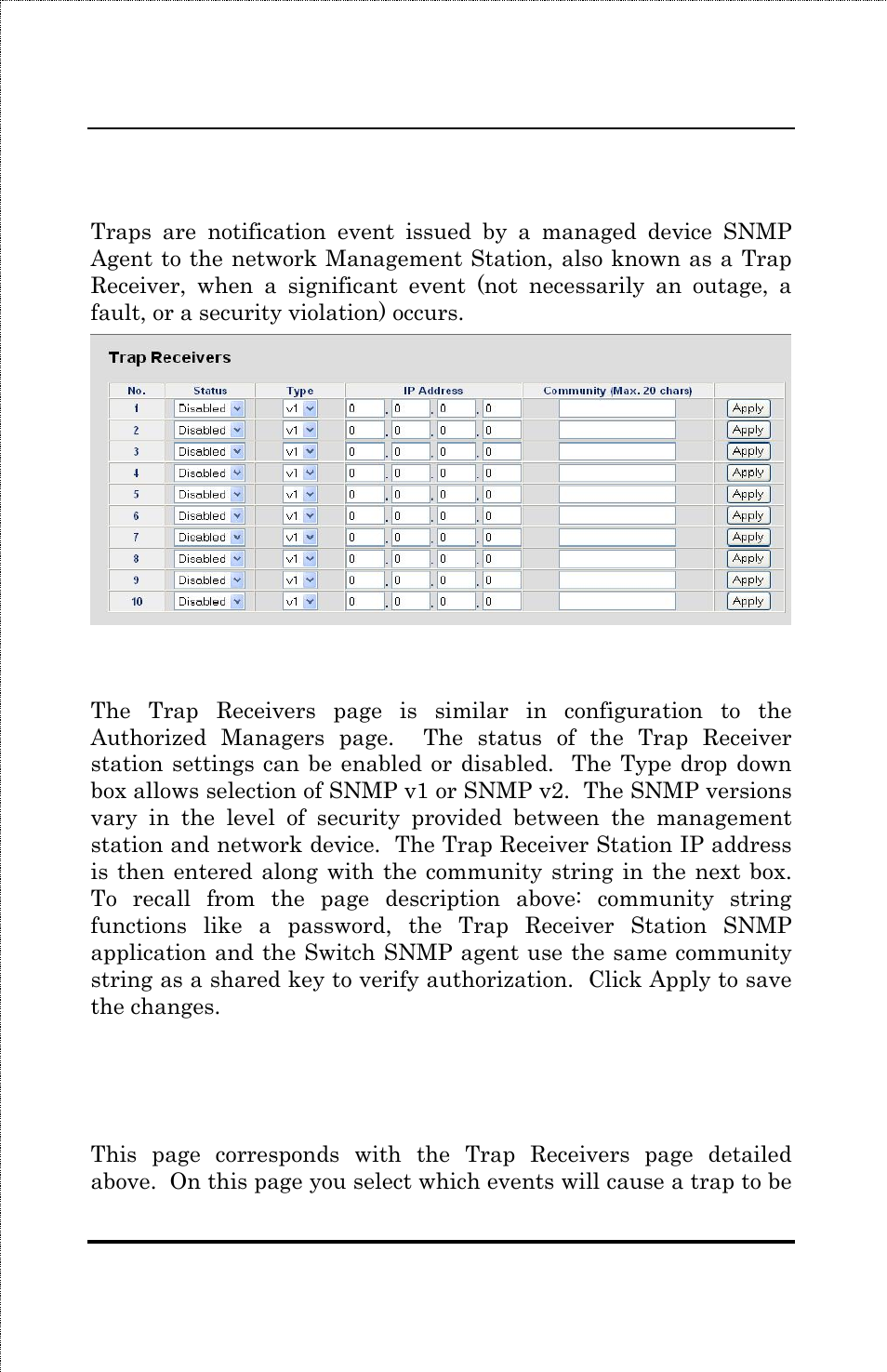 Trap receivers, Trap selection | Amer Networks SS3GR24i User Manual | Page 64 / 126