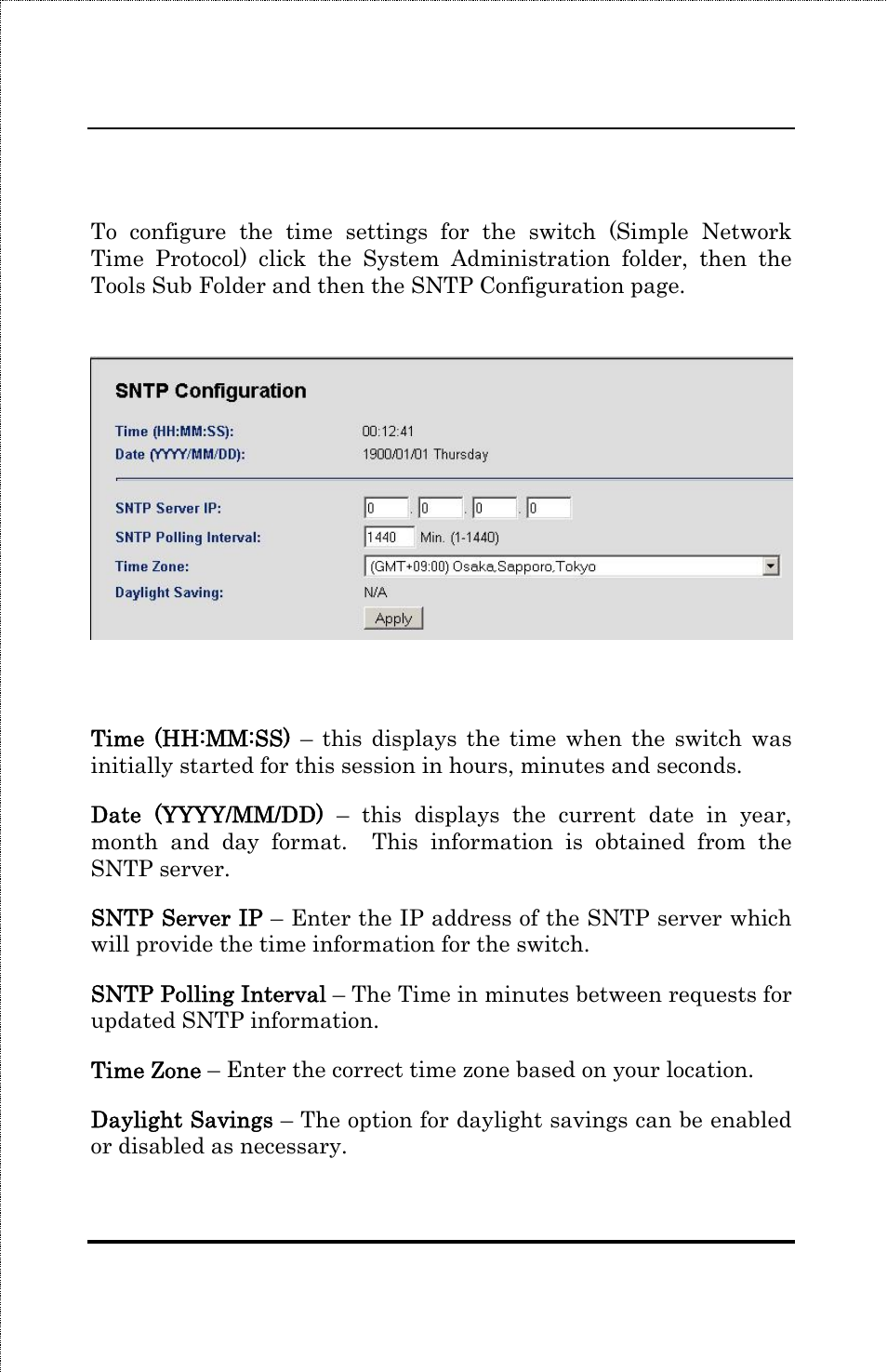 Sntp configuration | Amer Networks SS3GR24i User Manual | Page 68 / 126