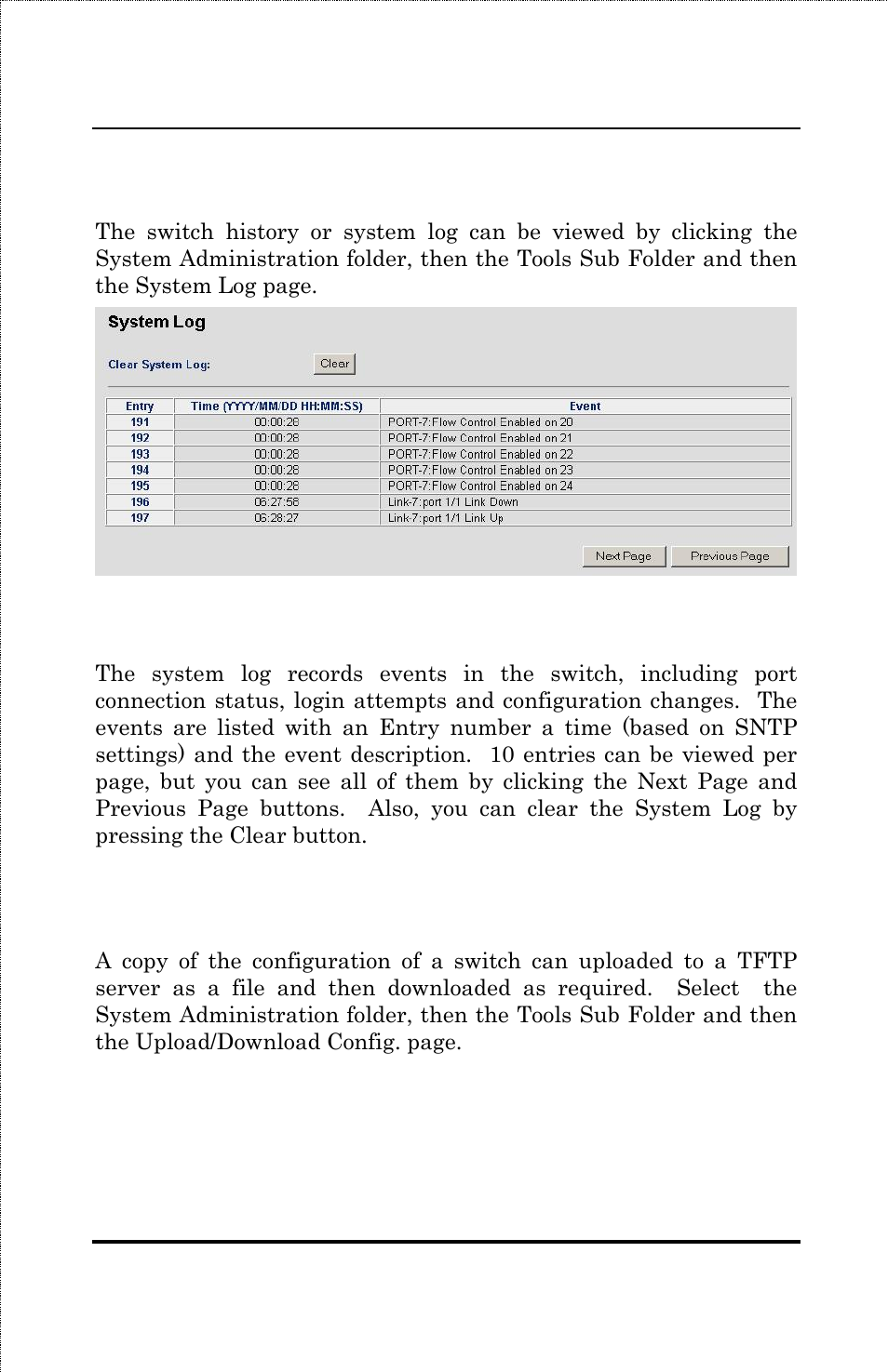 System log, Tftp configuration file upload/download | Amer Networks SS3GR24i User Manual | Page 69 / 126