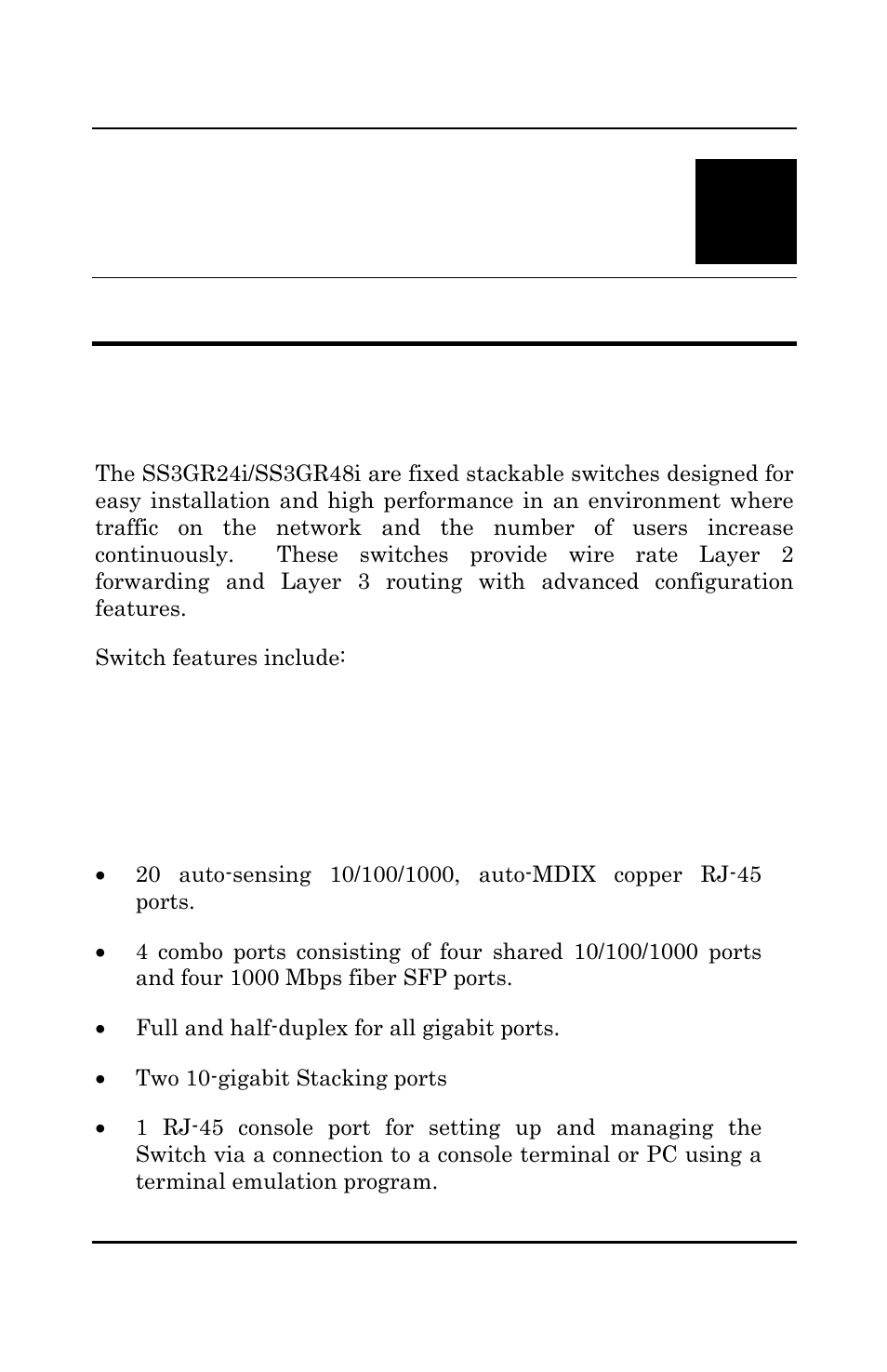 Introduction, Features, Ports | Ss3gr24i | Amer Networks SS3GR24i User Manual | Page 7 / 126