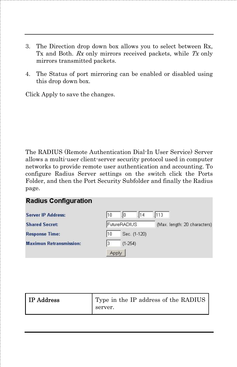 Port security, Radius configuration | Amer Networks SS3GR24i User Manual | Page 77 / 126