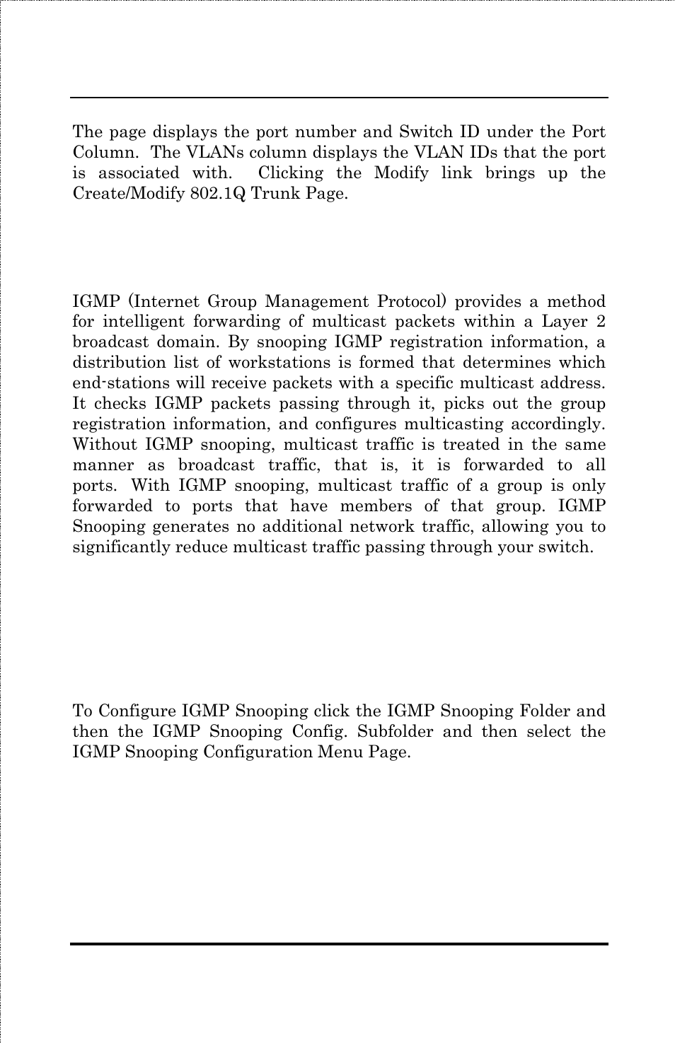Igmp snooping, Igmp snooping config, Igmp snooping configuration menu | Amer Networks SS3GR24i User Manual | Page 91 / 126