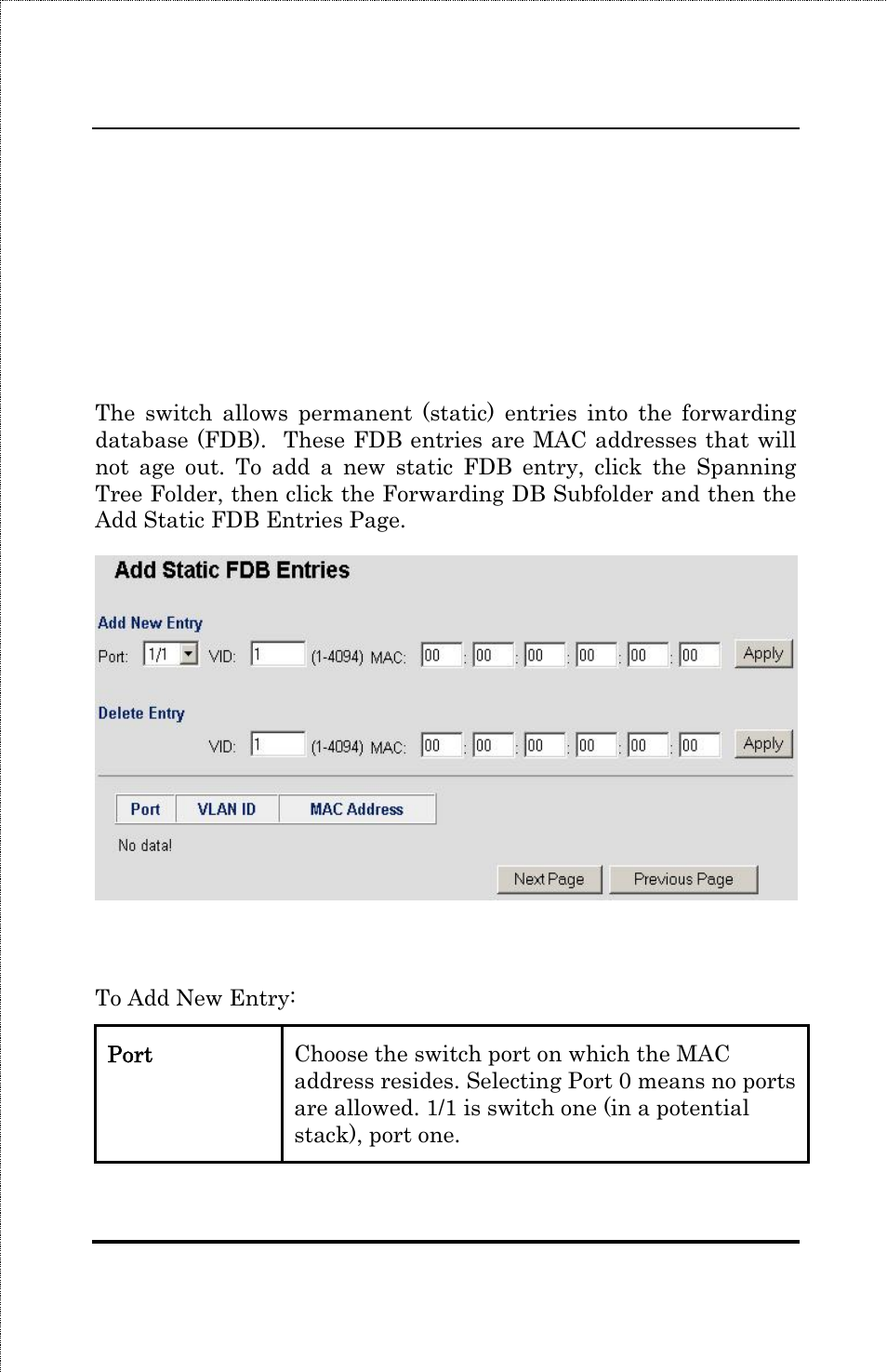 Spanning tree, Forwarding db, Add static fdb entries | Spanning tree forwarding db | Amer Networks SS3GR24i User Manual | Page 95 / 126