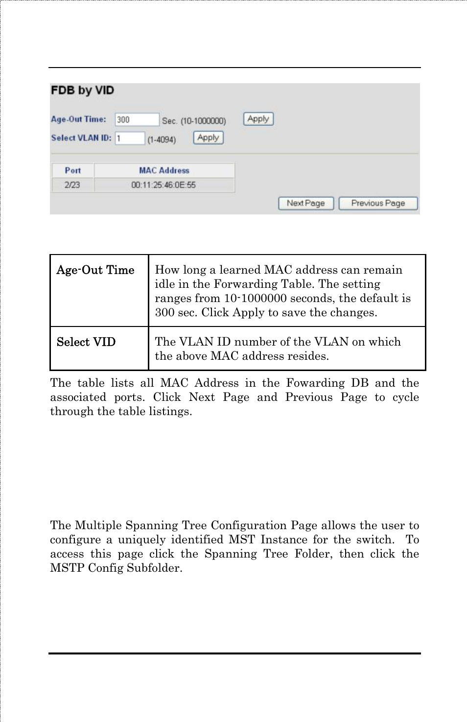 Mstp config, Multiple spanning tree configuration | Amer Networks SS3GR24i User Manual | Page 99 / 126