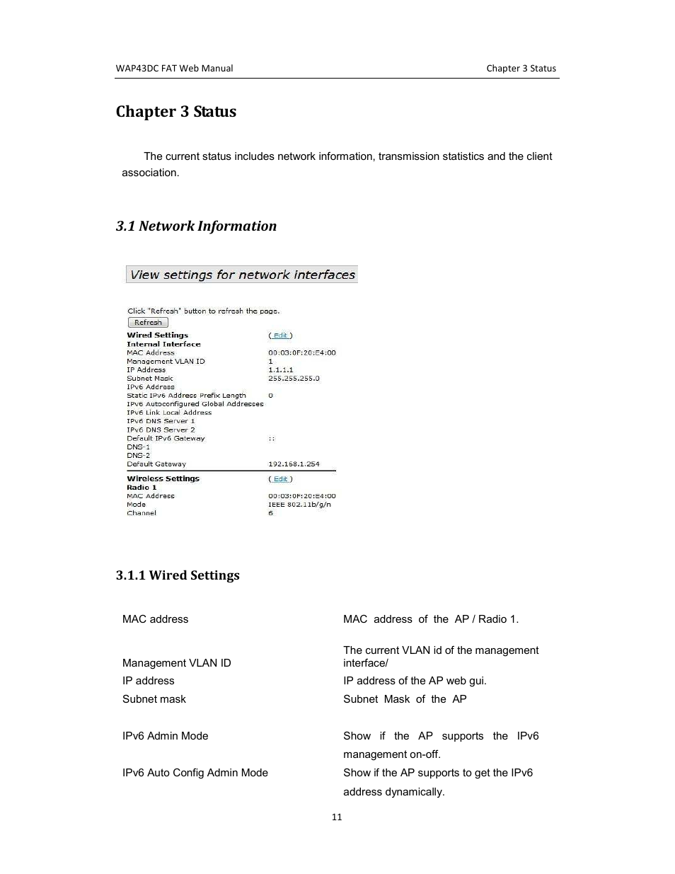 Chapter 3 status | Amer Networks WAP43DC Fat Web User Manual | Page 11 / 44