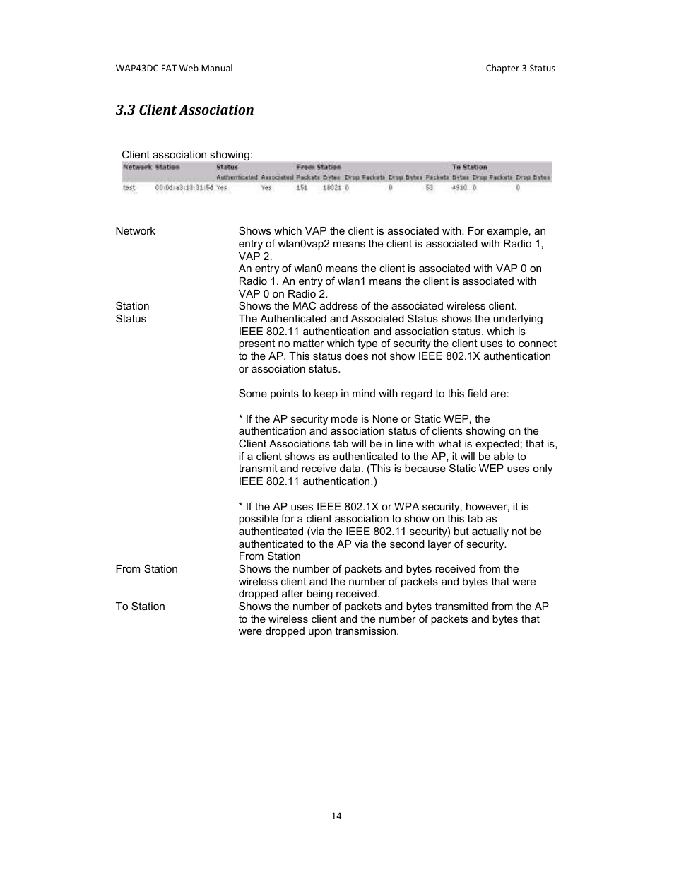 3 client association | Amer Networks WAP43DC Fat Web User Manual | Page 14 / 44