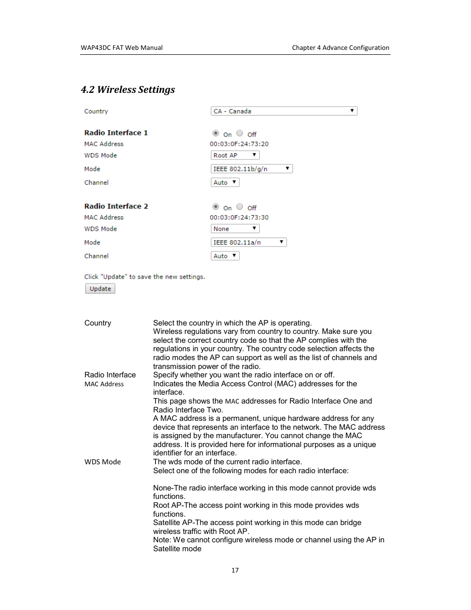 2 wireless settings | Amer Networks WAP43DC Fat Web User Manual | Page 17 / 44