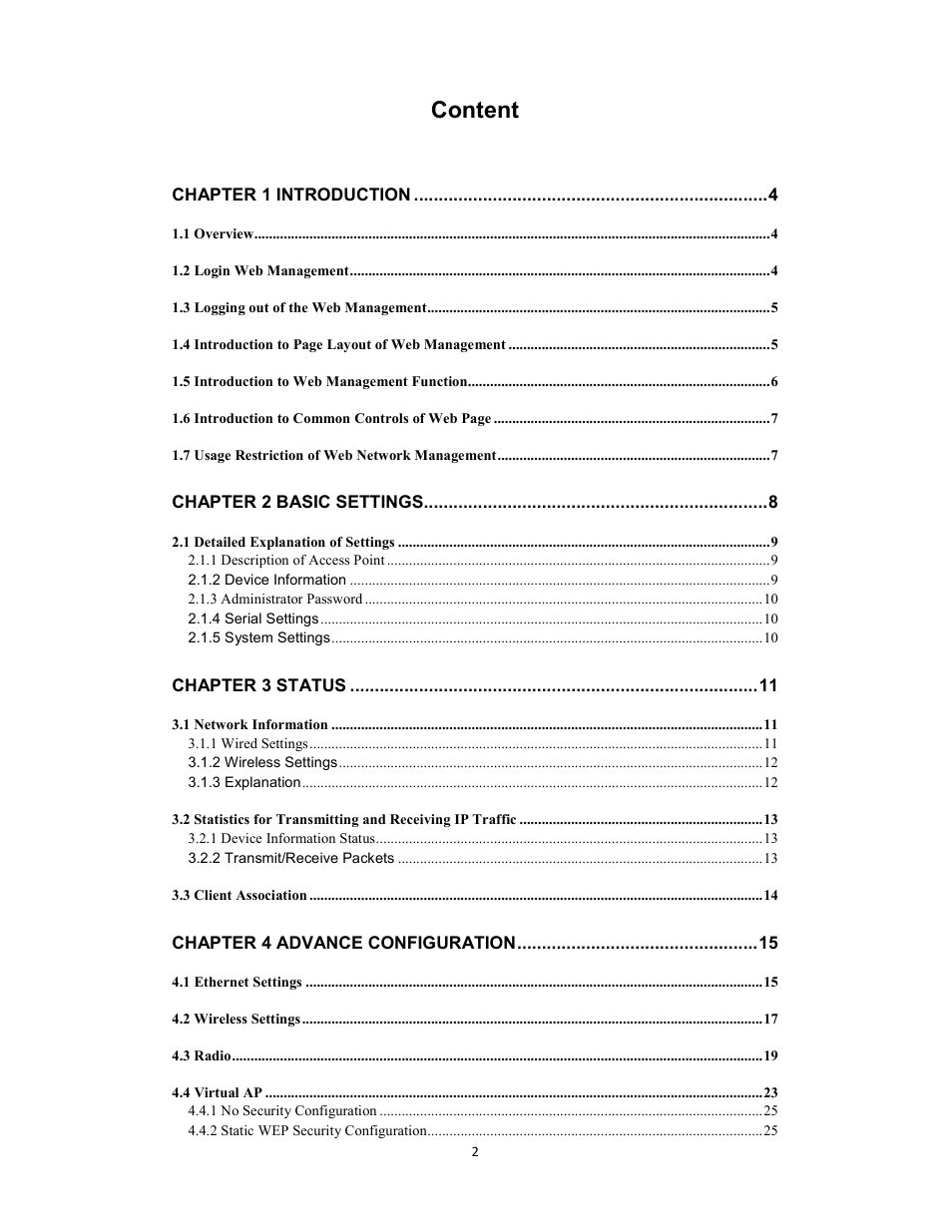 Content | Amer Networks WAP43DC Fat Web User Manual | Page 2 / 44
