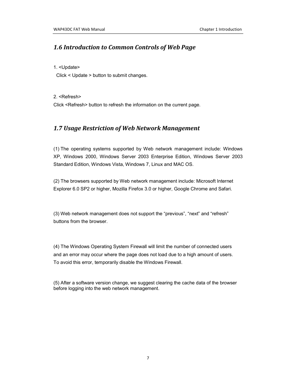 6 introduction to common controls of web page, 7 usage restriction of web network management | Amer Networks WAP43DC Fat Web User Manual | Page 7 / 44