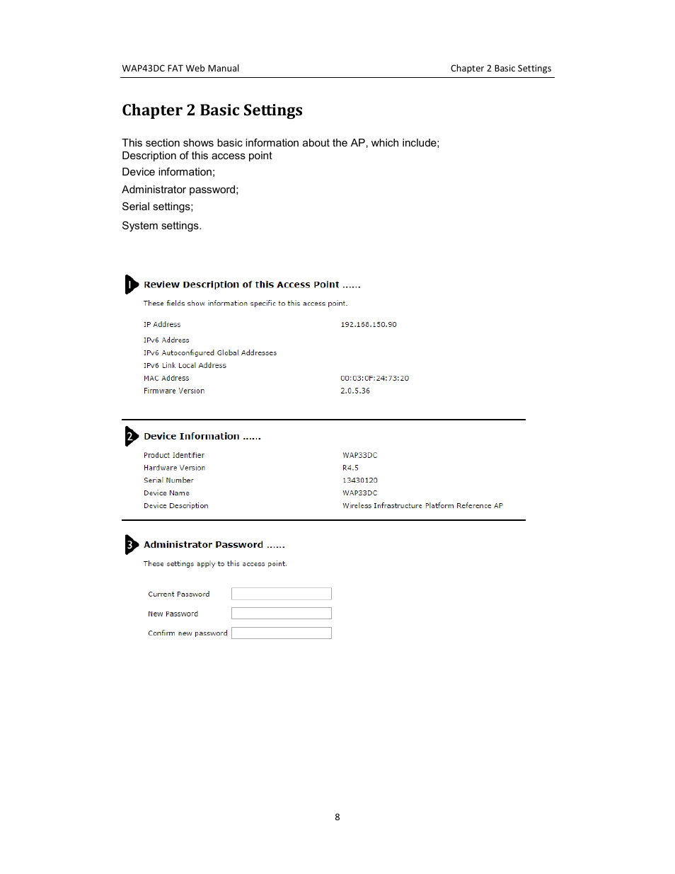 Chapter 2 basic settings | Amer Networks WAP43DC Fat Web User Manual | Page 8 / 44