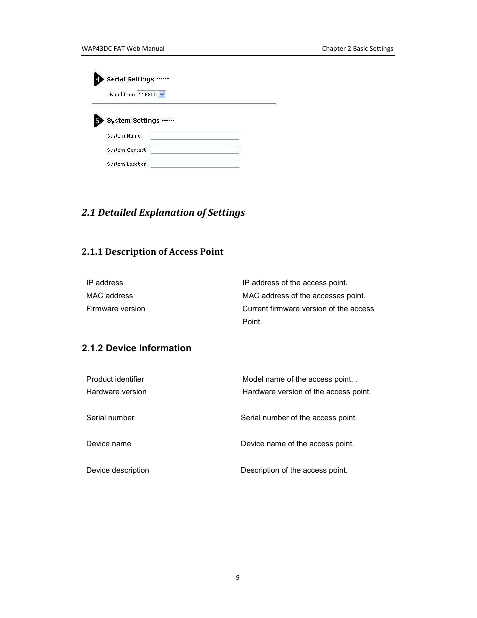 1 detailed explanation of settings | Amer Networks WAP43DC Fat Web User Manual | Page 9 / 44