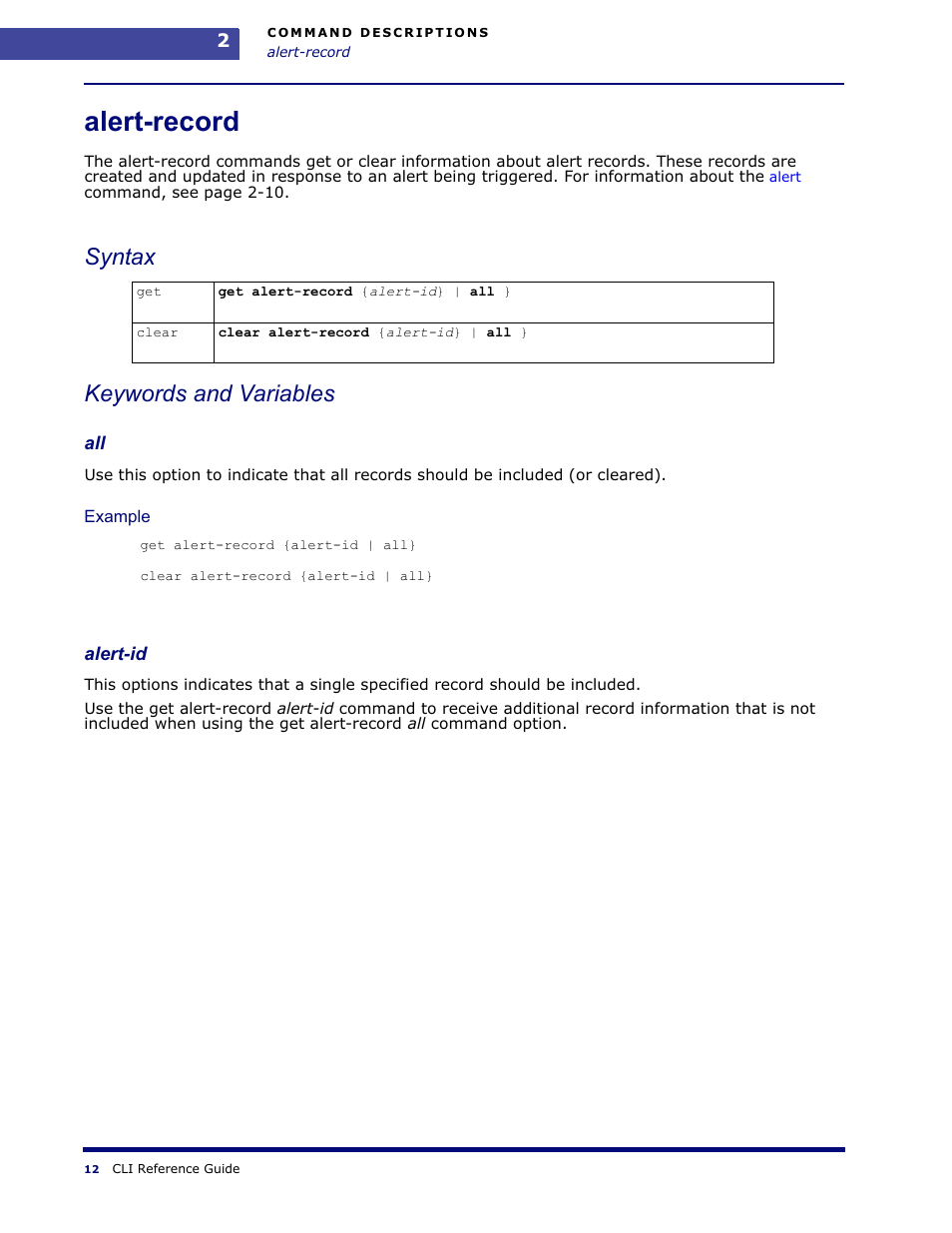 Alert-record, Syntax keywords and variables | Amer Networks WLO220T CLI User Manual | Page 15 / 103
