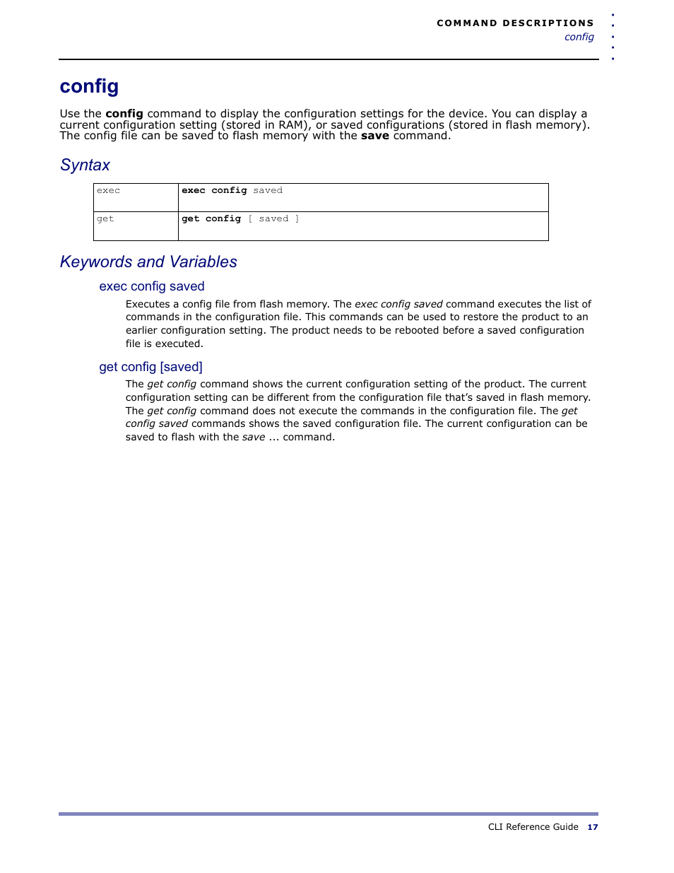 Config, Syntax keywords and variables | Amer Networks WLO220T CLI User Manual | Page 20 / 103