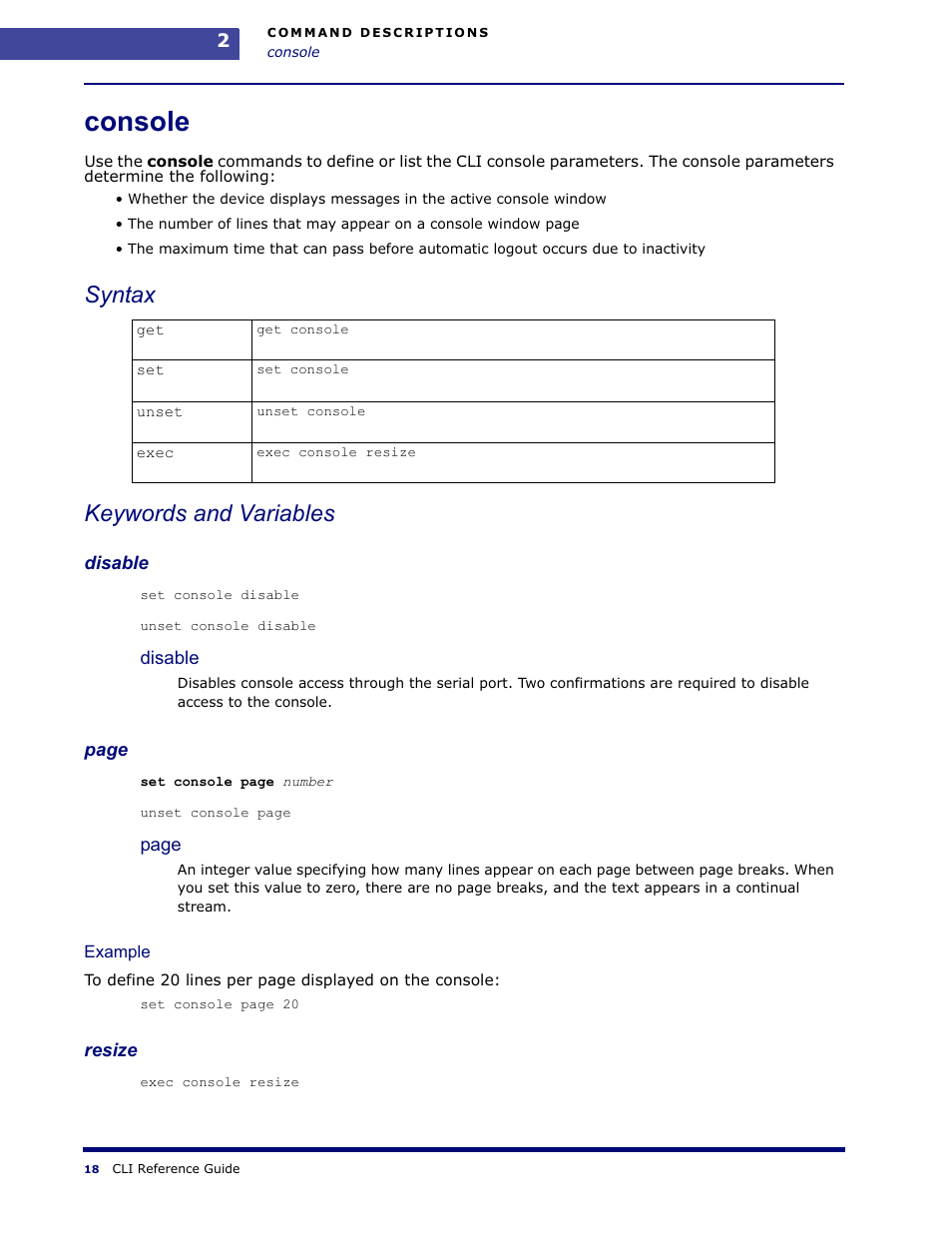 Console, Syntax keywords and variables | Amer Networks WLO220T CLI User Manual | Page 21 / 103