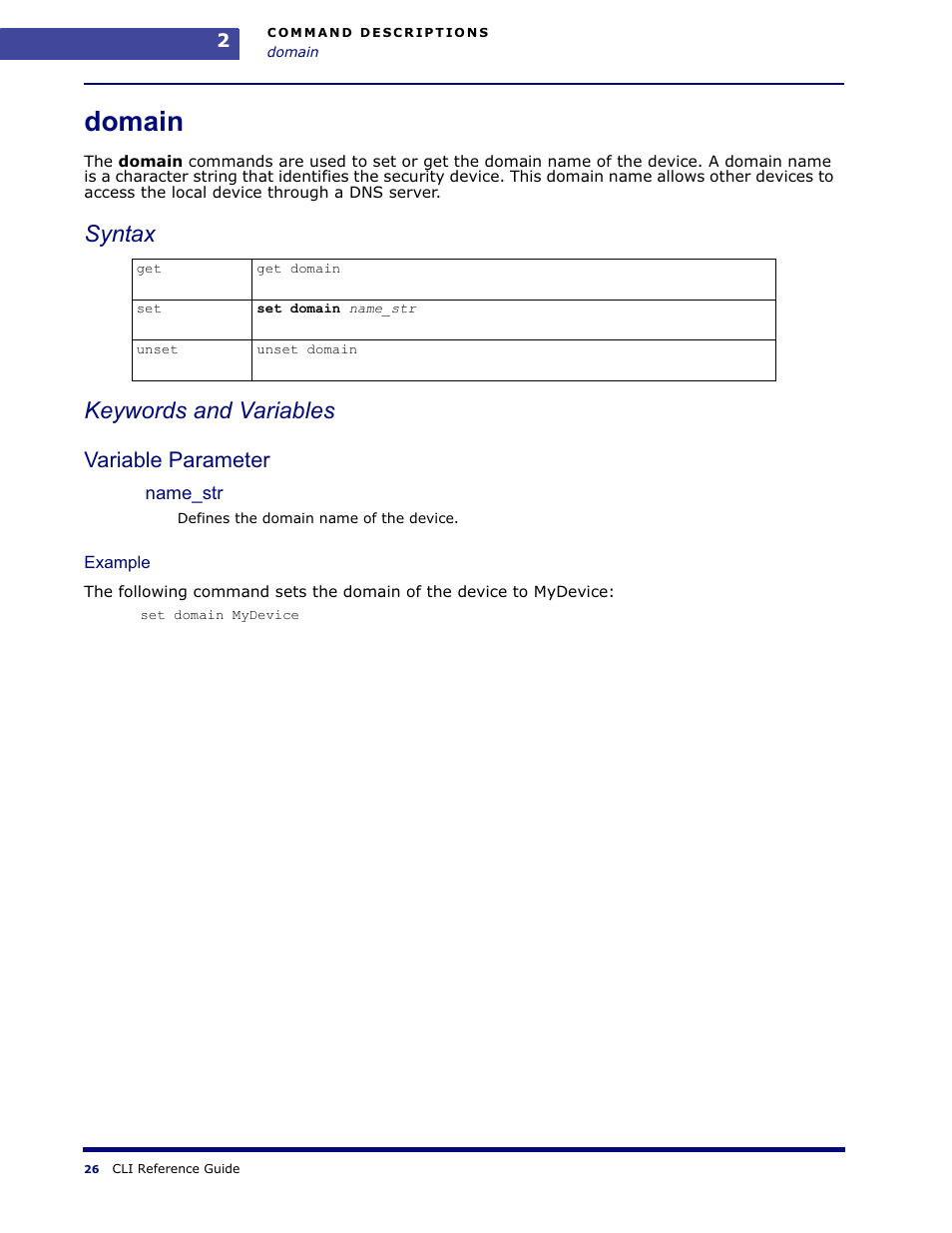 Domain, Syntax keywords and variables, Variable parameter | Amer Networks WLO220T CLI User Manual | Page 29 / 103