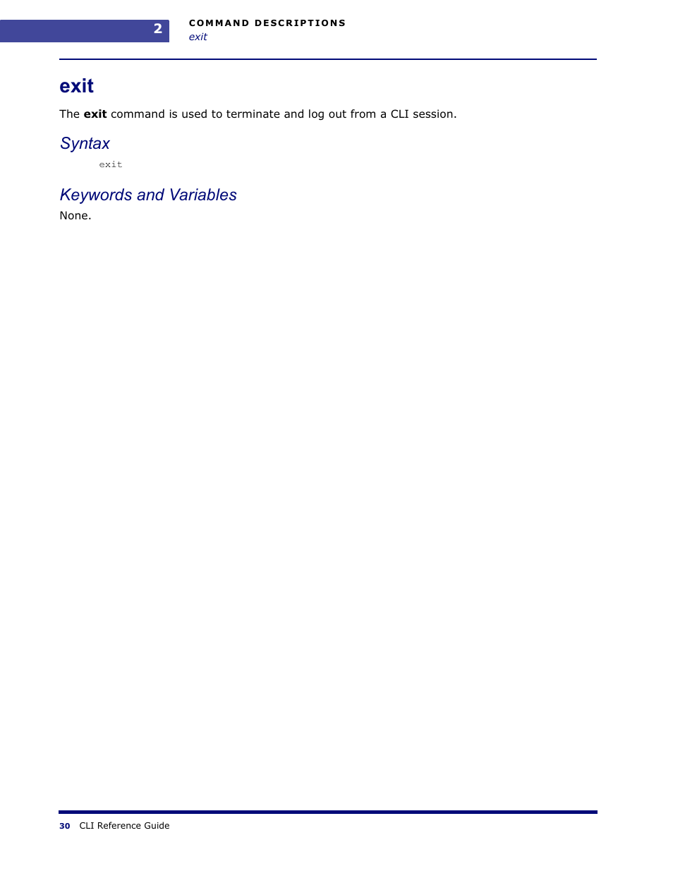 Exit, Syntax, Keywords and variables | Amer Networks WLO220T CLI User Manual | Page 33 / 103