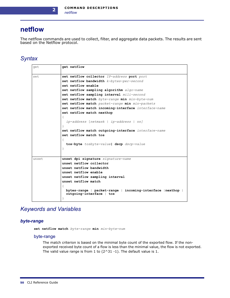 Netflow, Syntax keywords and variables | Amer Networks WLO220T CLI User Manual | Page 53 / 103