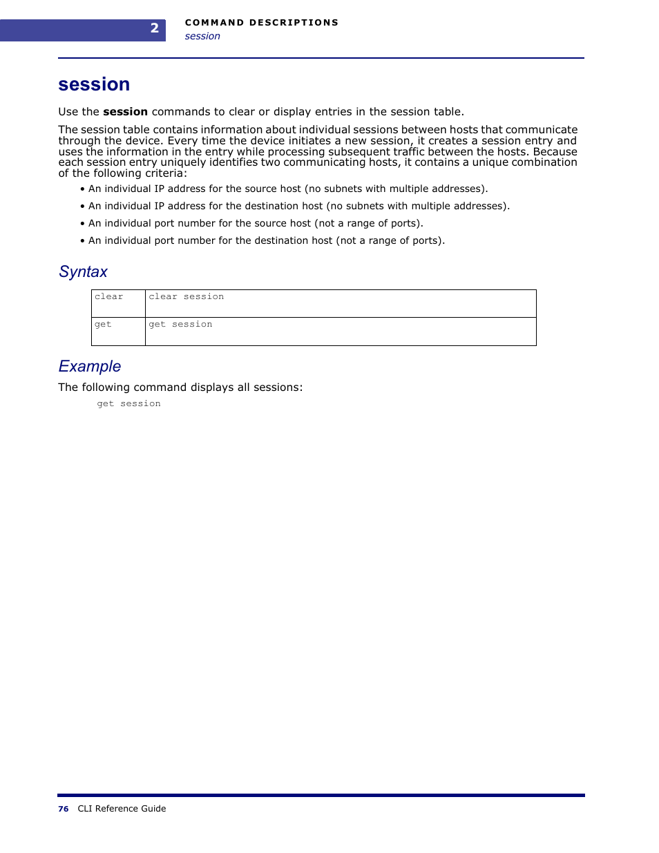 Session, Syntax example | Amer Networks WLO220T CLI User Manual | Page 79 / 103