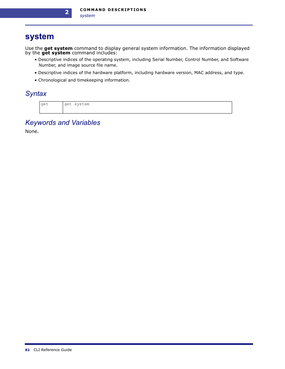 System, Syntax keywords and variables | Amer Networks WLO220T CLI User Manual | Page 85 / 103