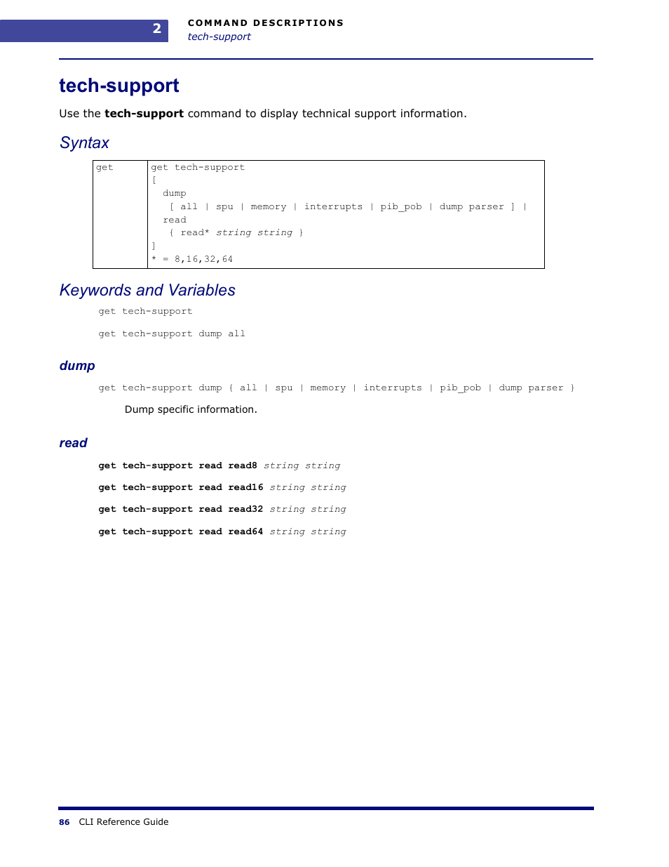 Tech-support, Syntax keywords and variables | Amer Networks WLO220T CLI User Manual | Page 89 / 103