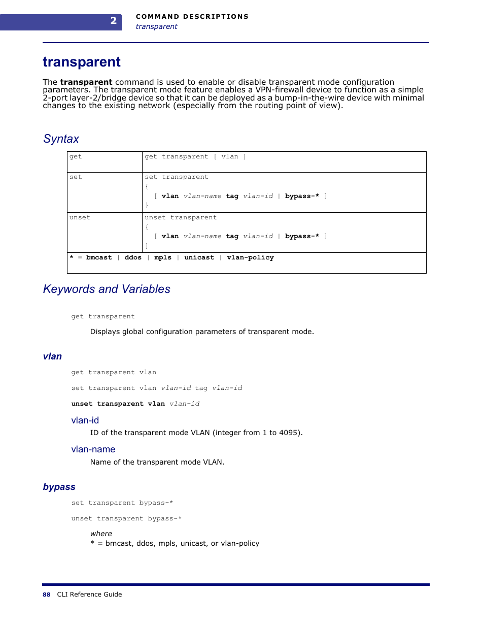 Transparent, Syntax keywords and variables | Amer Networks WLO220T CLI User Manual | Page 91 / 103