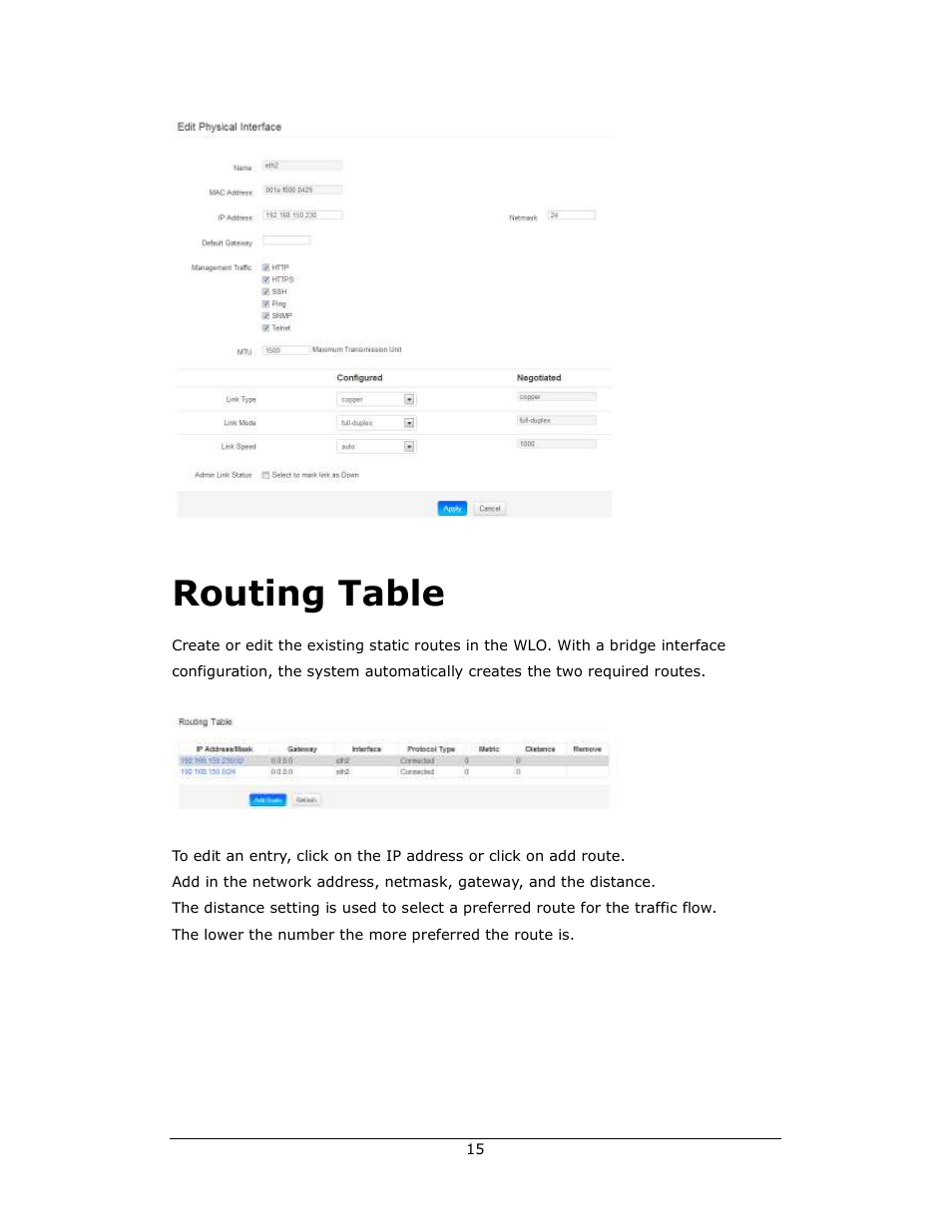 Routing table | Amer Networks WLO220T User Manual | Page 15 / 37