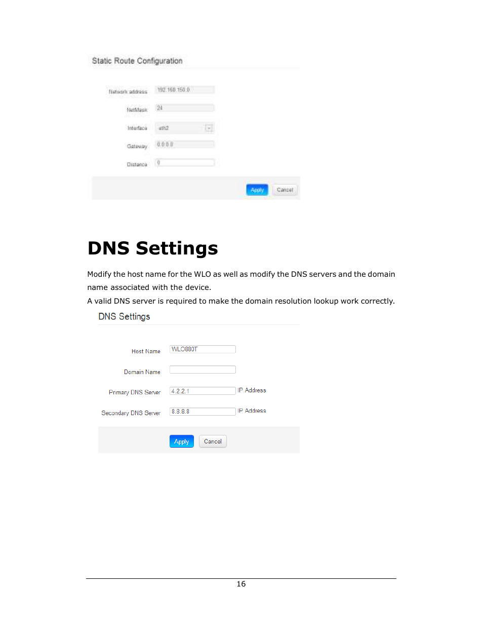 Dns settings | Amer Networks WLO220T User Manual | Page 16 / 37