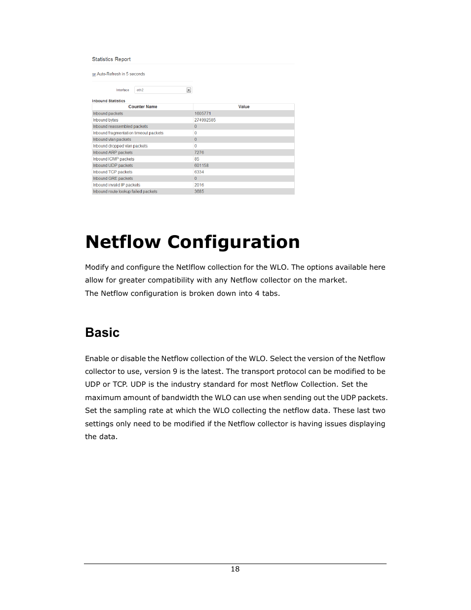 Netflow configuration, Basic | Amer Networks WLO220T User Manual | Page 18 / 37