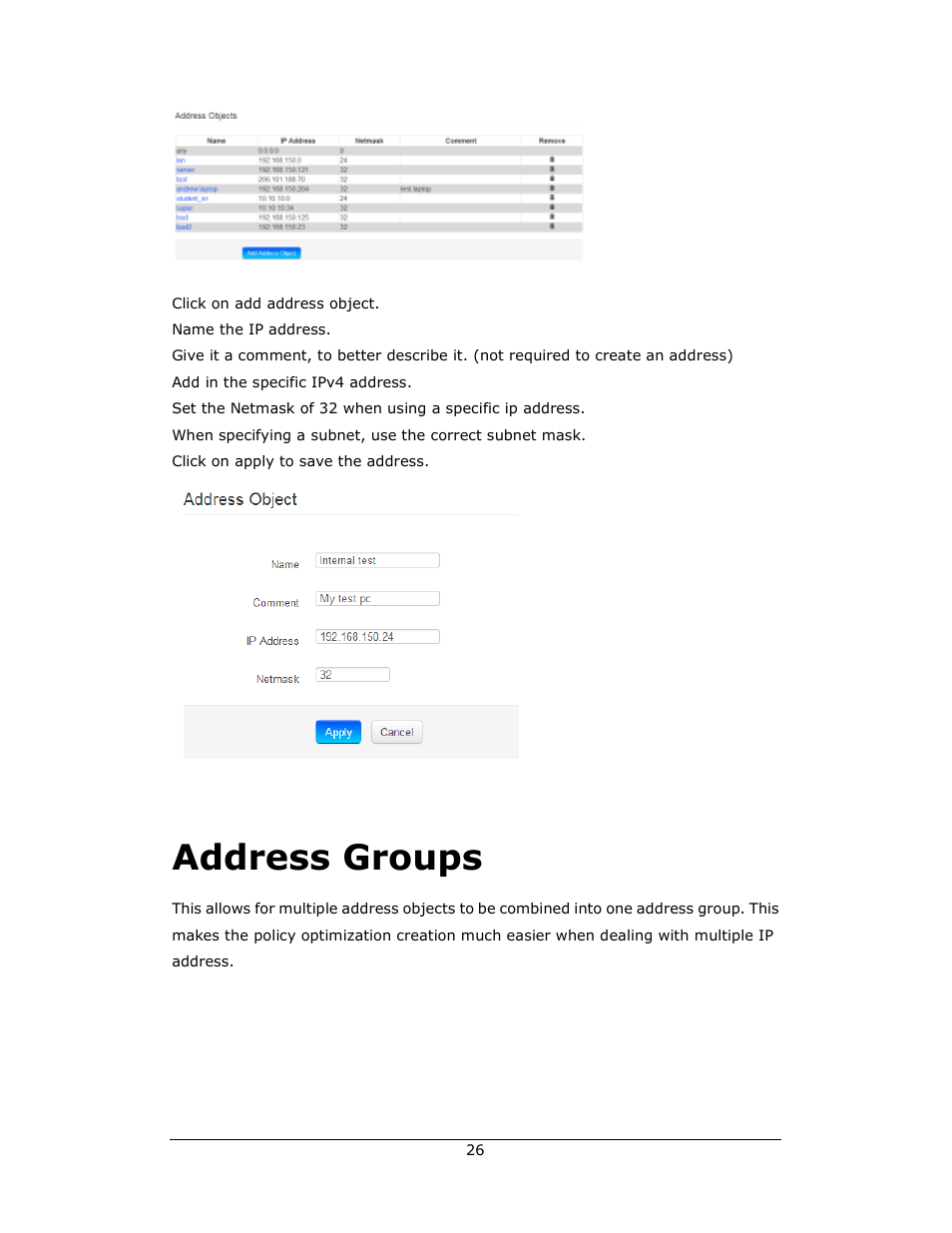Address groups | Amer Networks WLO220T User Manual | Page 26 / 37