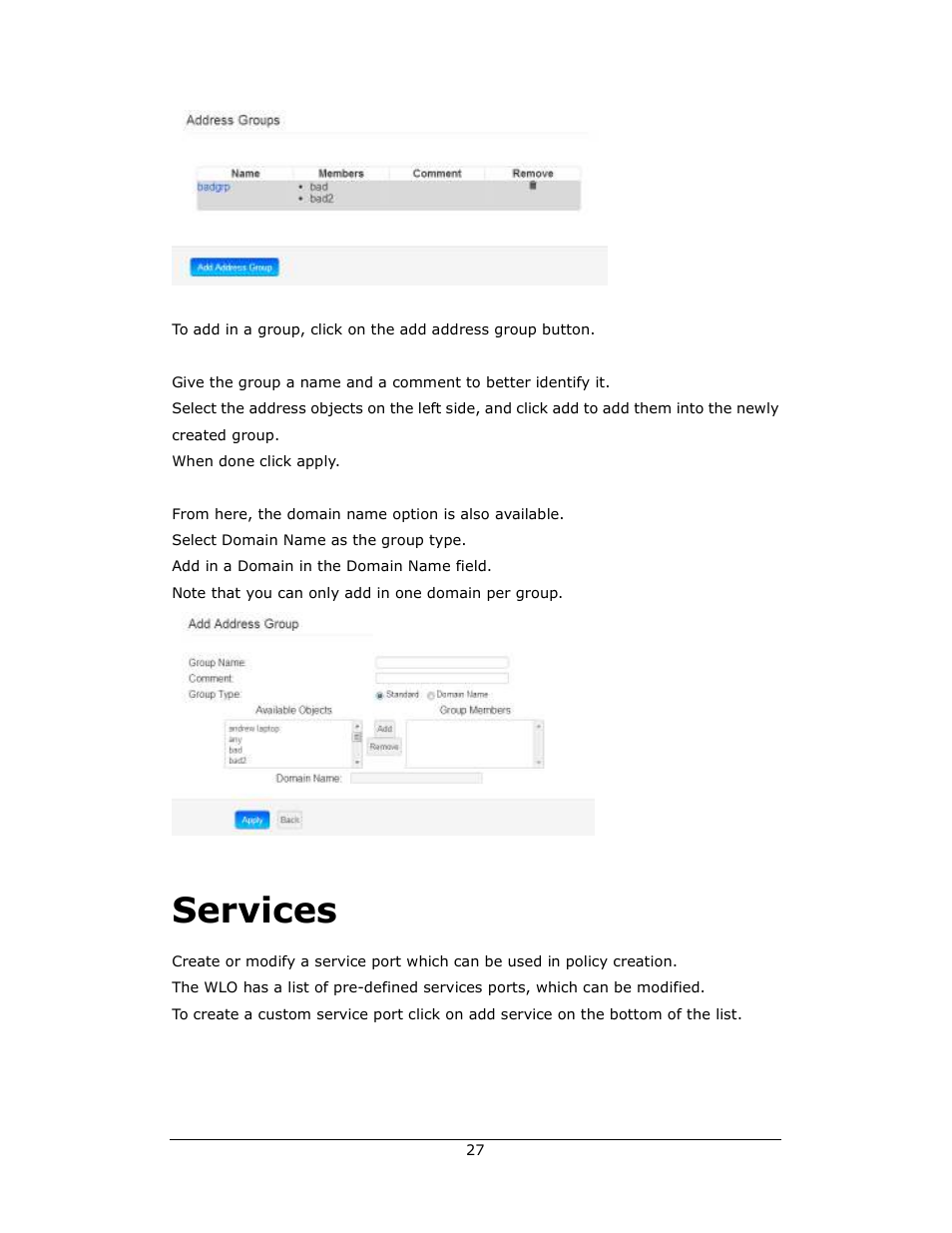 Services | Amer Networks WLO220T User Manual | Page 27 / 37