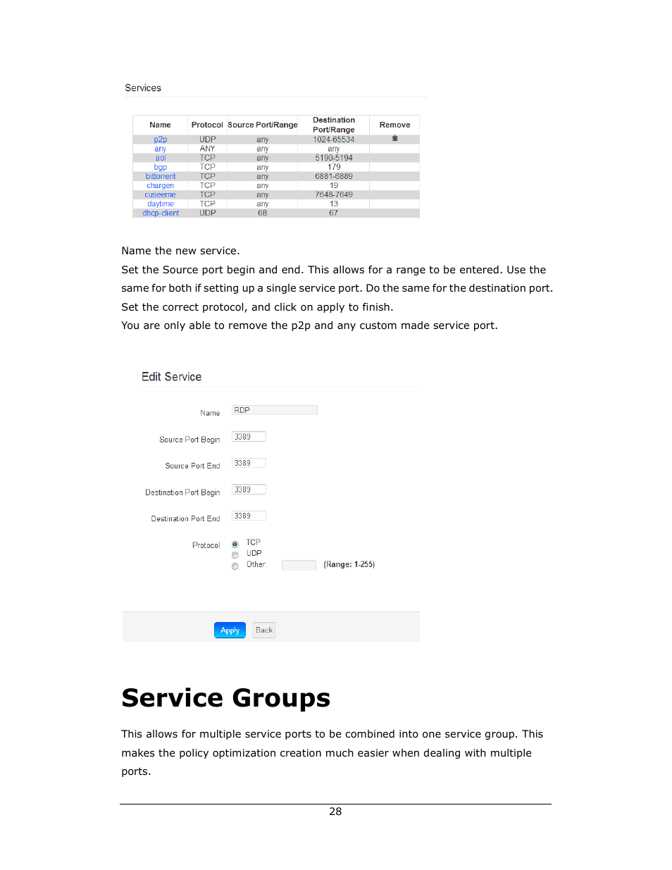 Service groups | Amer Networks WLO220T User Manual | Page 28 / 37