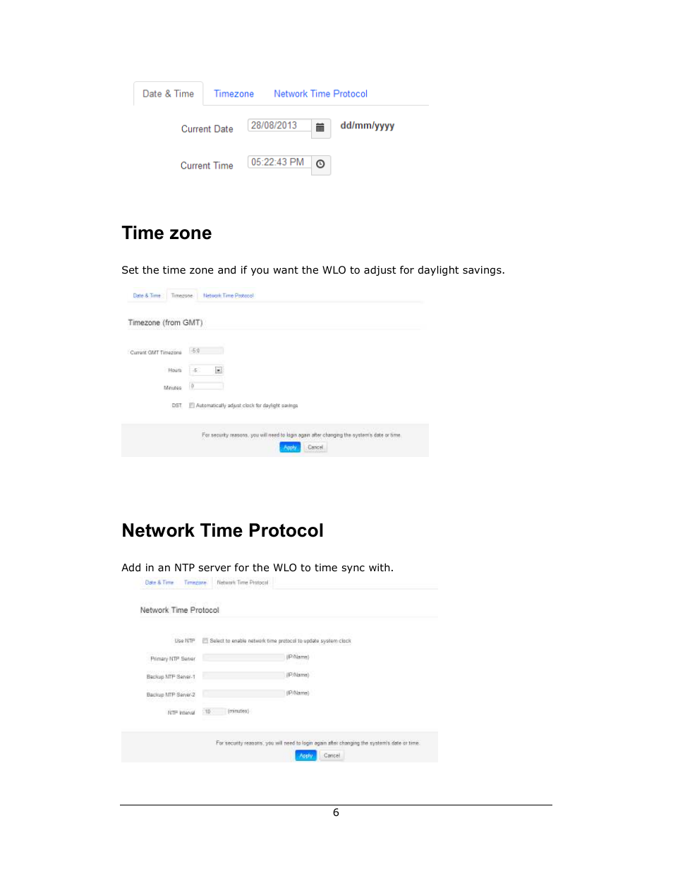 Time zone, Network time protocol | Amer Networks WLO220T User Manual | Page 6 / 37