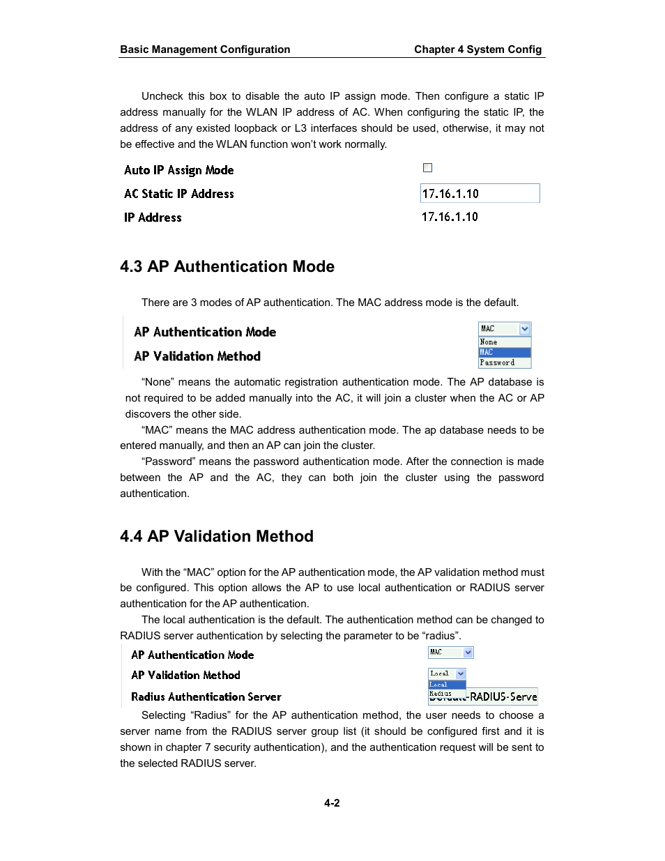 3 ap authentication mode, 4 ap validation method | Amer Networks WS6028 Web GUI User Manual | Page 21 / 105