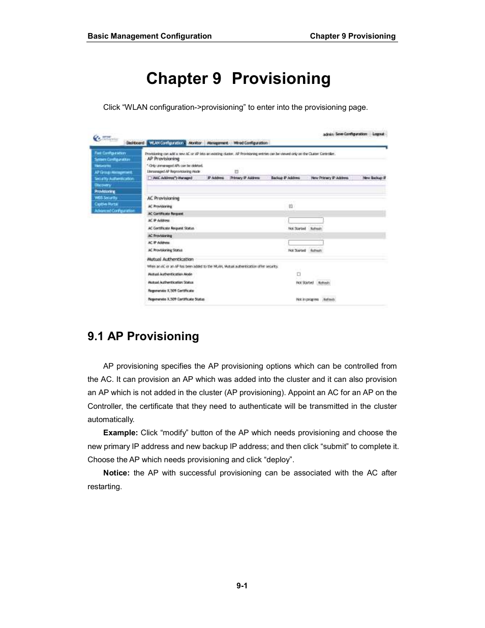 Chapter 9 provisioning, 1 ap provisioning | Amer Networks WS6028 Web GUI User Manual | Page 42 / 105