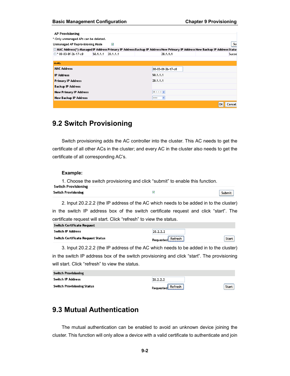 2 switch provisioning, 3 mutual authentication | Amer Networks WS6028 Web GUI User Manual | Page 43 / 105