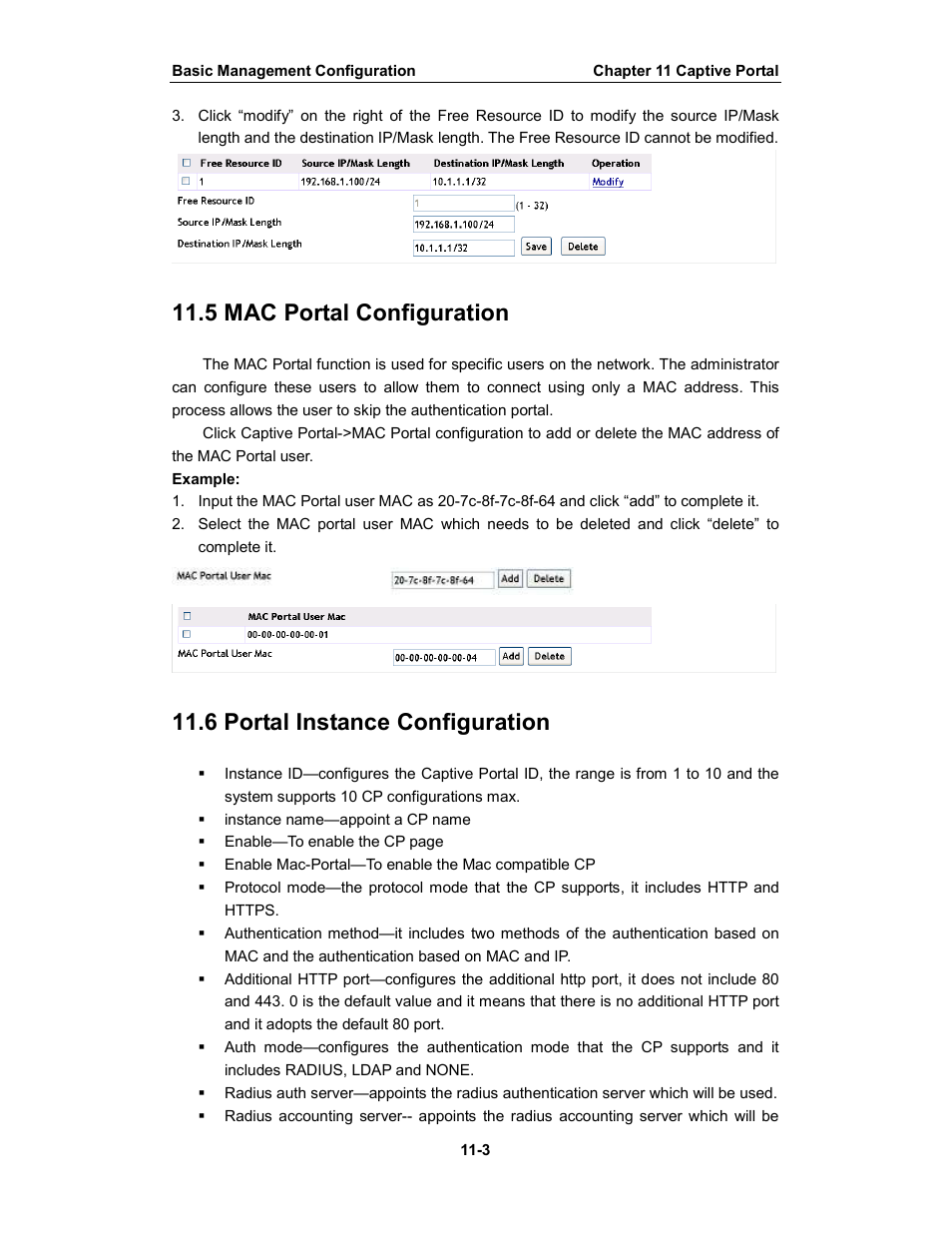5 mac portal configuration, 6 portal instance configuration | Amer Networks WS6028 Web GUI User Manual | Page 51 / 105