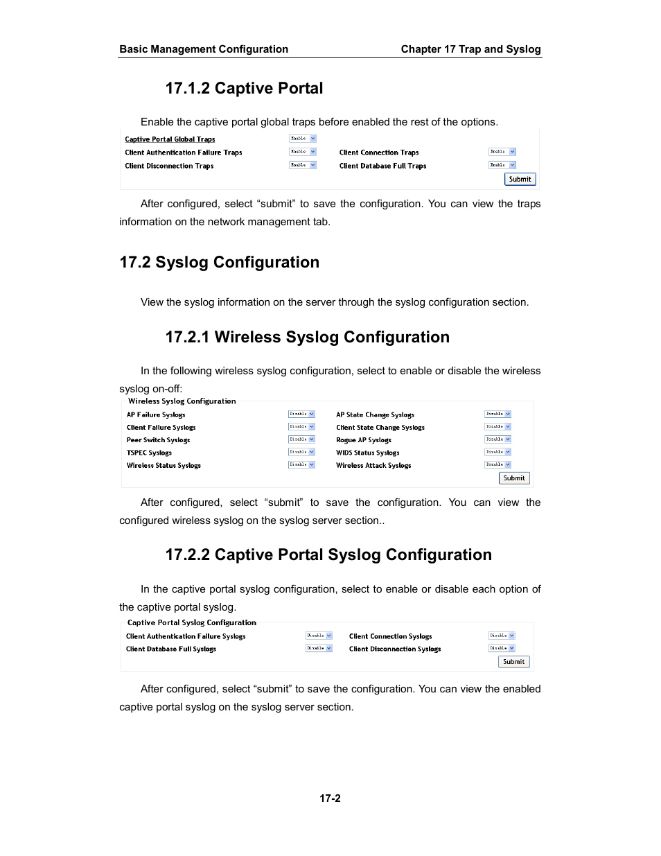 2 captive portal, 2 syslog configuration, 1 wireless syslog configuration | 2 captive portal syslog configuration | Amer Networks WS6028 Web GUI User Manual | Page 67 / 105