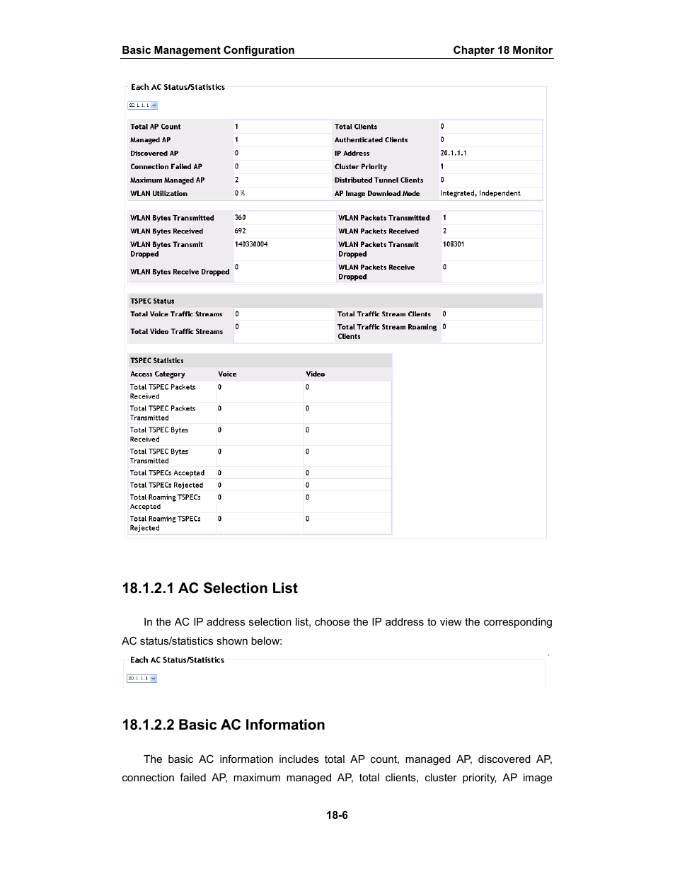 1 ac selection list, 2 basic ac information | Amer Networks WS6028 Web GUI User Manual | Page 73 / 105