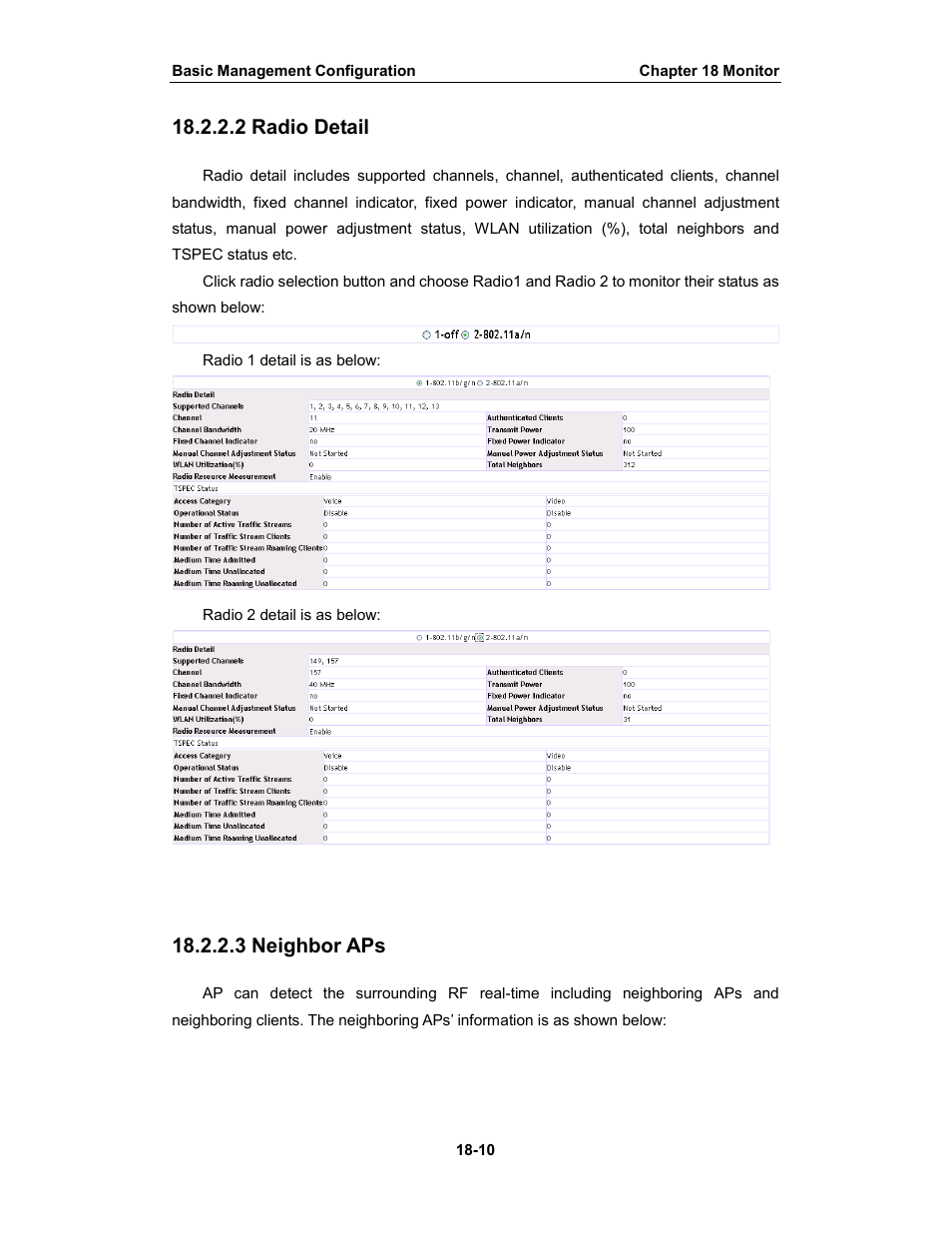 2 radio detail, 3 neighbor aps | Amer Networks WS6028 Web GUI User Manual | Page 77 / 105
