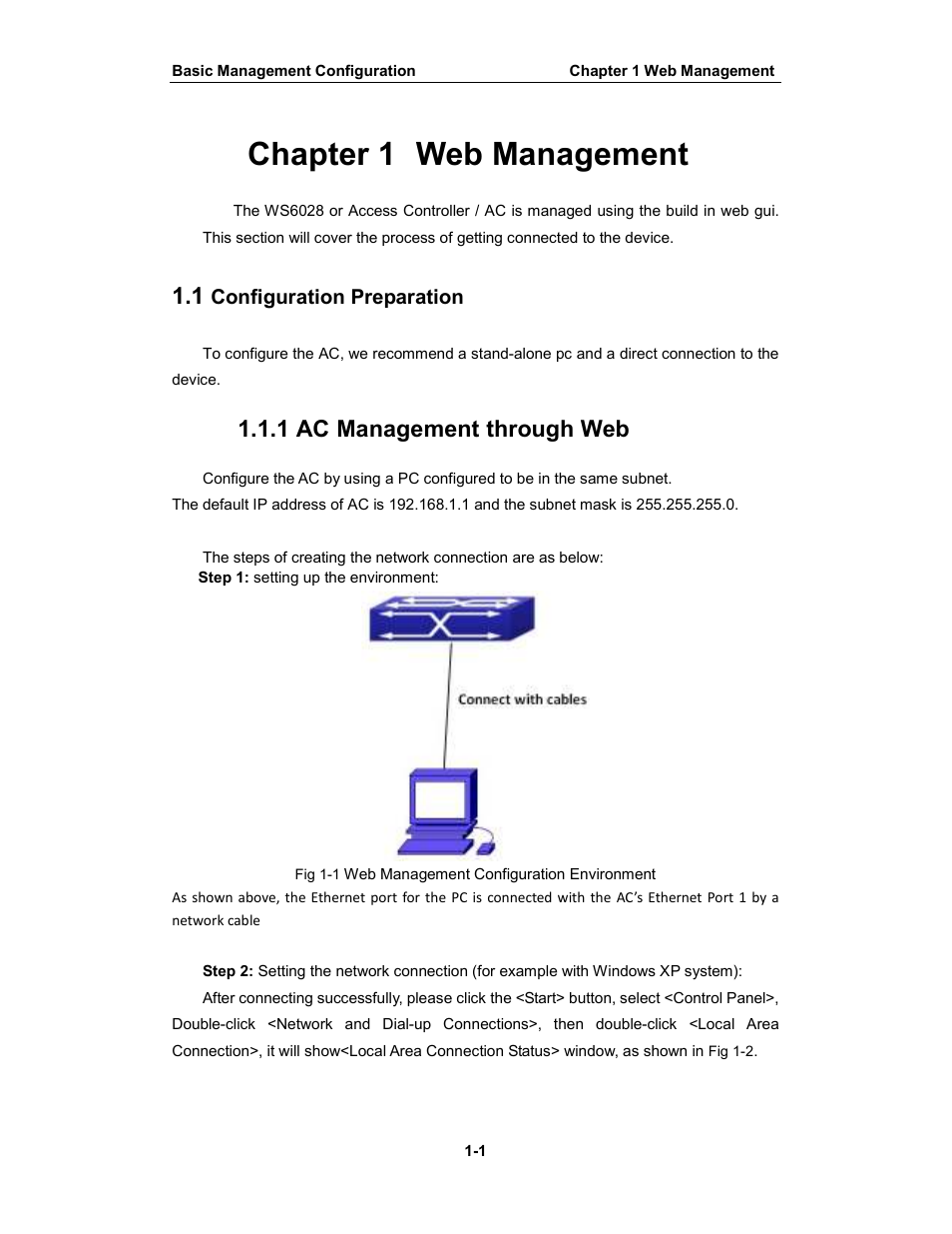 Chapter 1 web management, 1 ac management through web, Configuration preparation | Amer Networks WS6028 Web GUI User Manual | Page 8 / 105