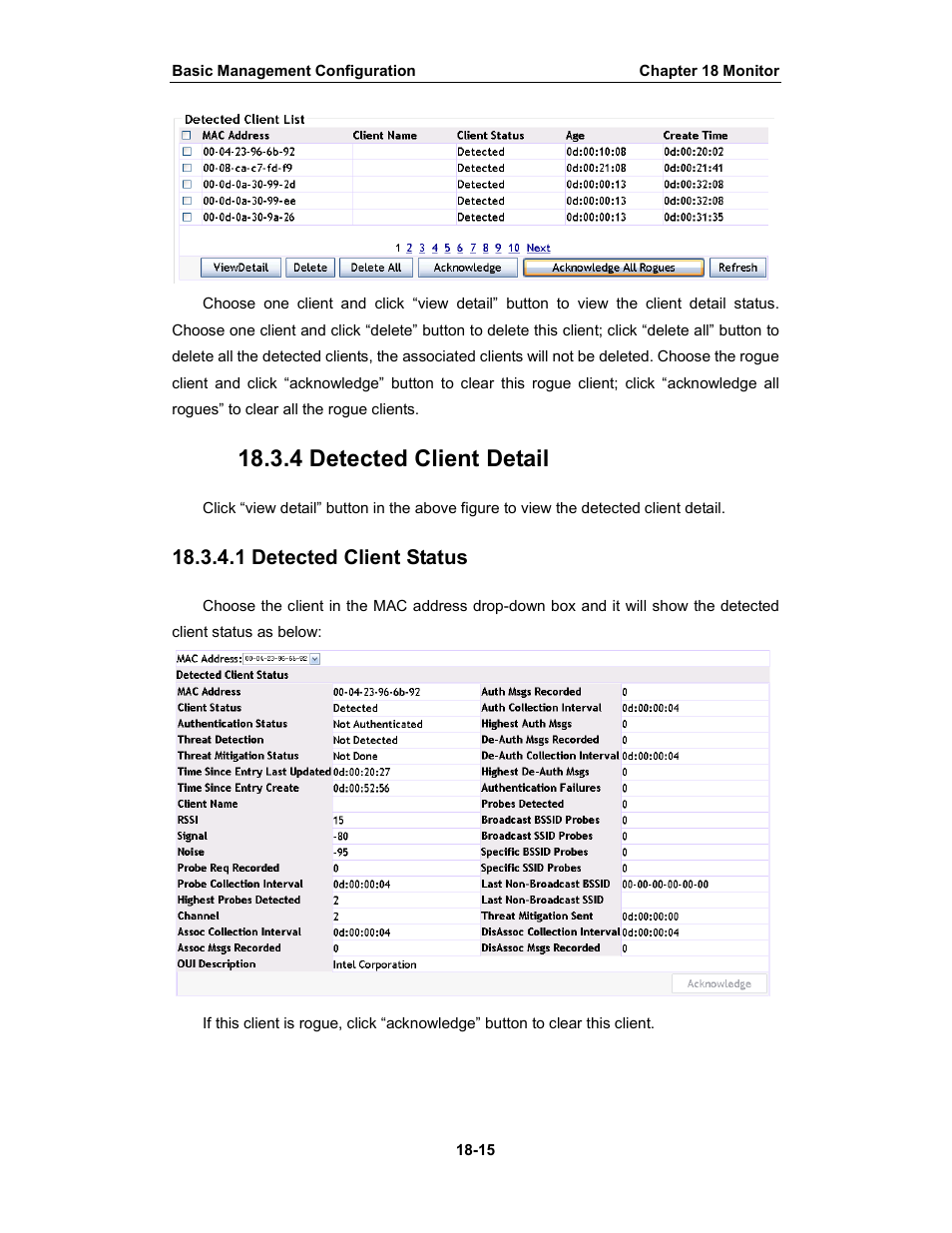 4 detected client detail, 1 detected client status | Amer Networks WS6028 Web GUI User Manual | Page 82 / 105