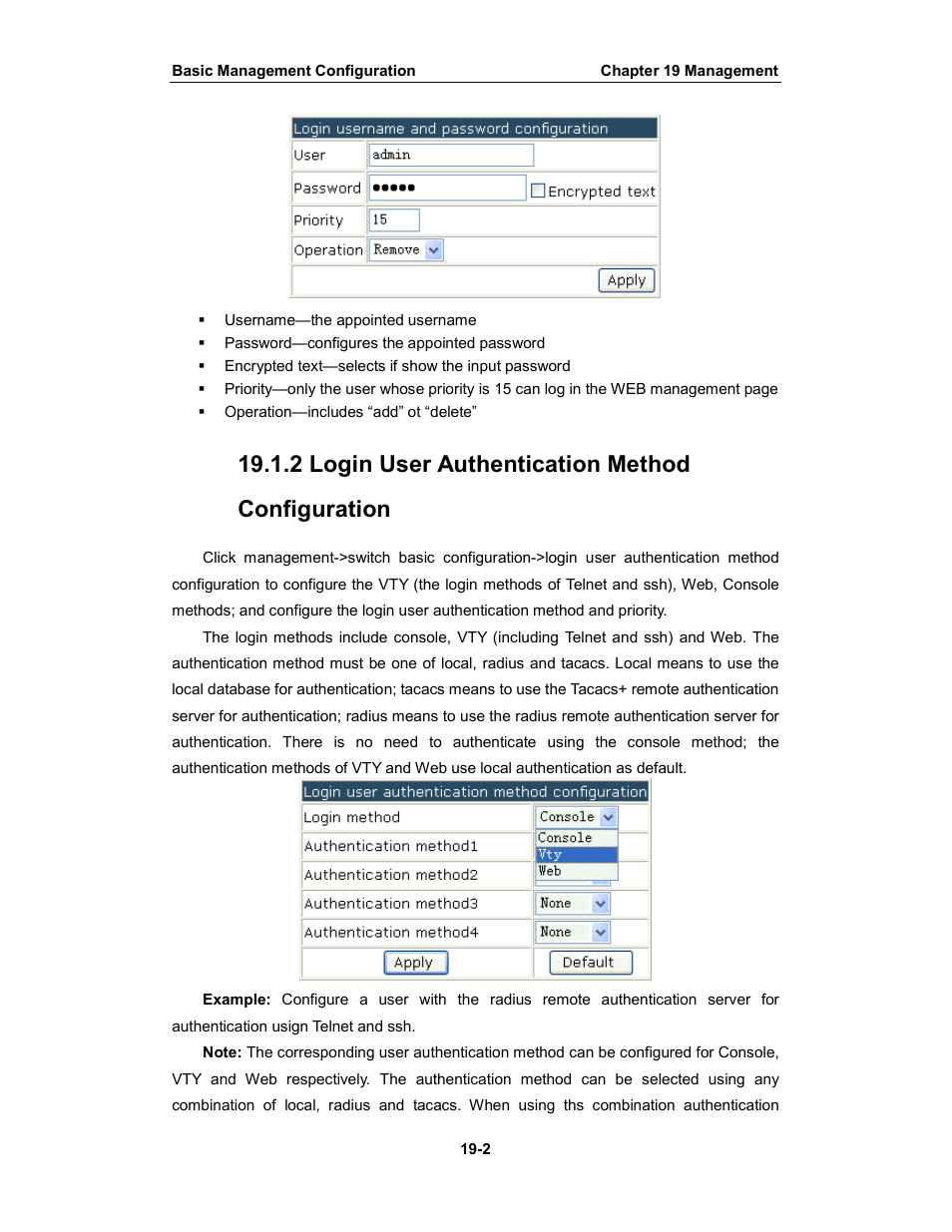 2 login user authentication method configuration | Amer Networks WS6028 Web GUI User Manual | Page 88 / 105
